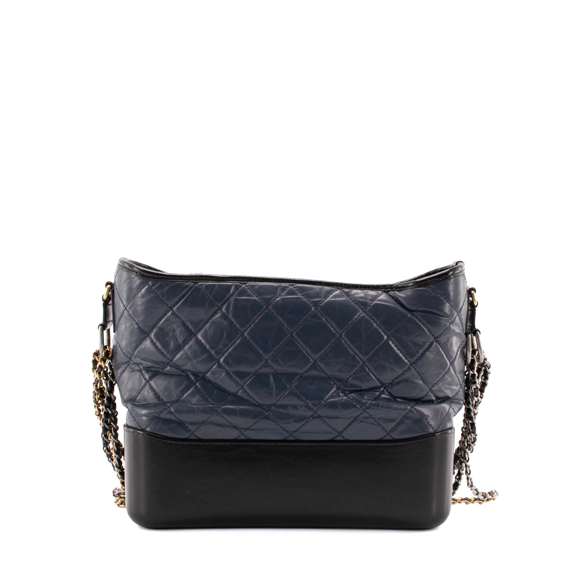 CHANEL - Sac à bandoulière Gabrielle medium Chanel en cuir froissé bleu marine et noir
