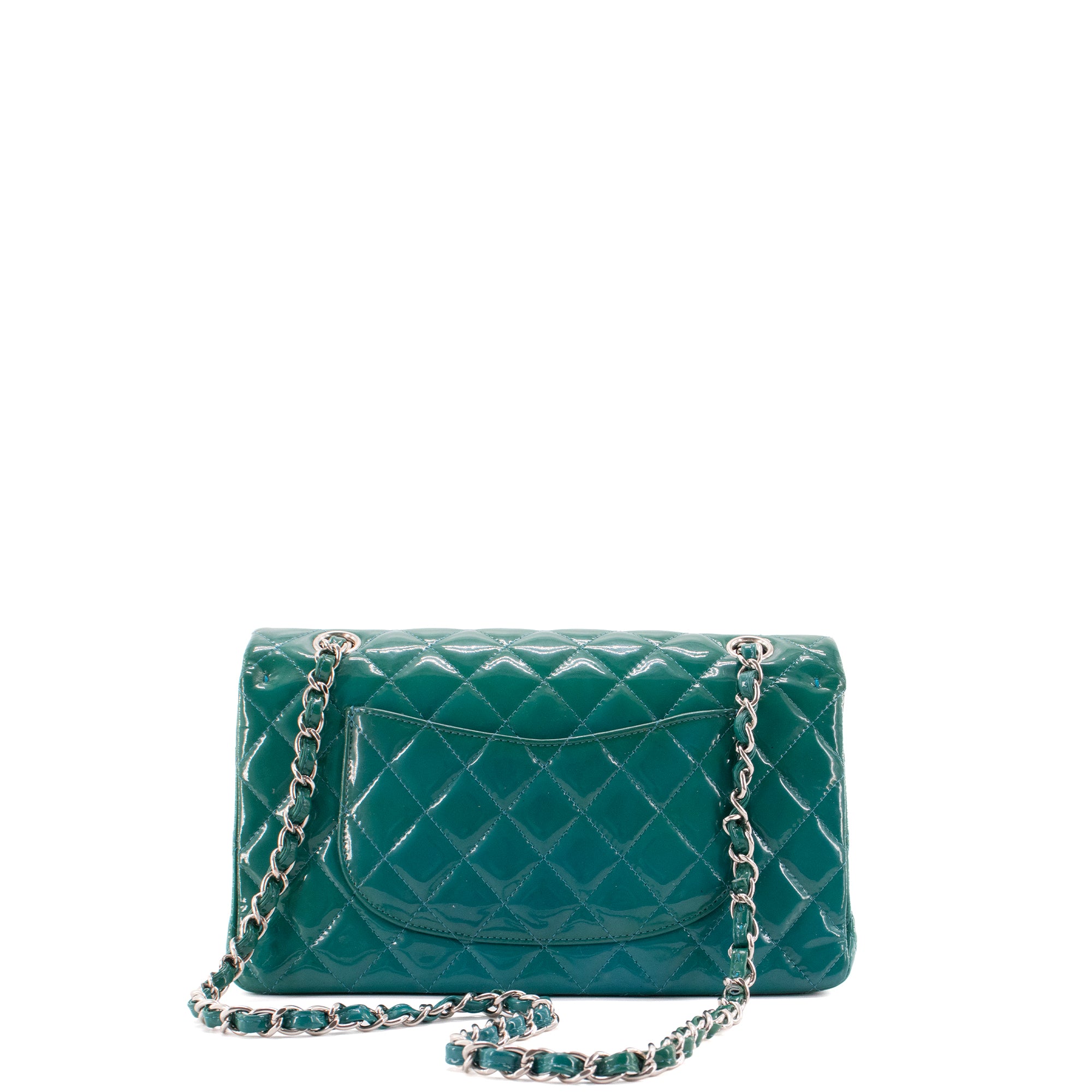 CHANEL - Sac à main Classique/Timeless 11.12 Chanel en cuir verni bleu vert