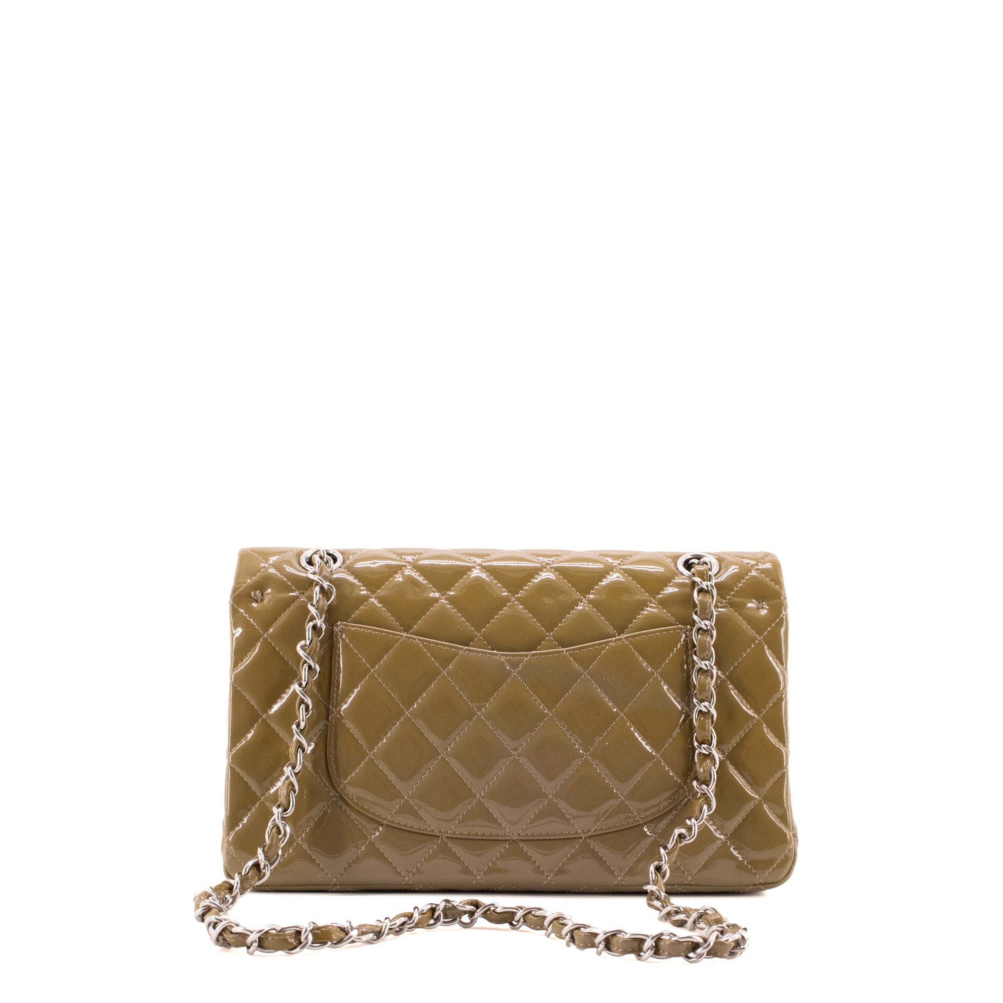 CHANEL - Sac à main Classique/Timeless 11.12 Chanel en cuir verni kaki
