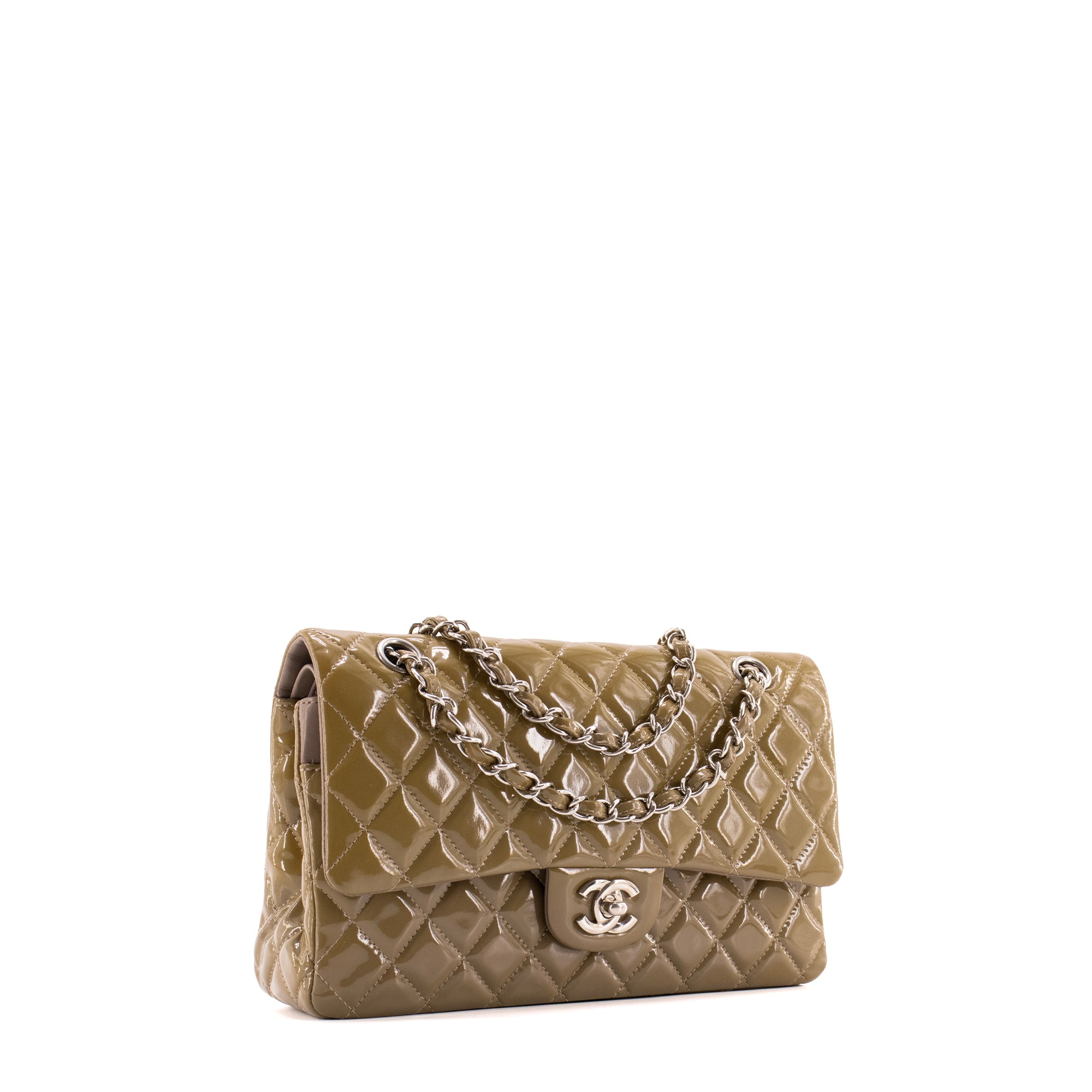 CHANEL - Sac à main Classique/Timeless 11.12 Chanel en cuir verni kaki