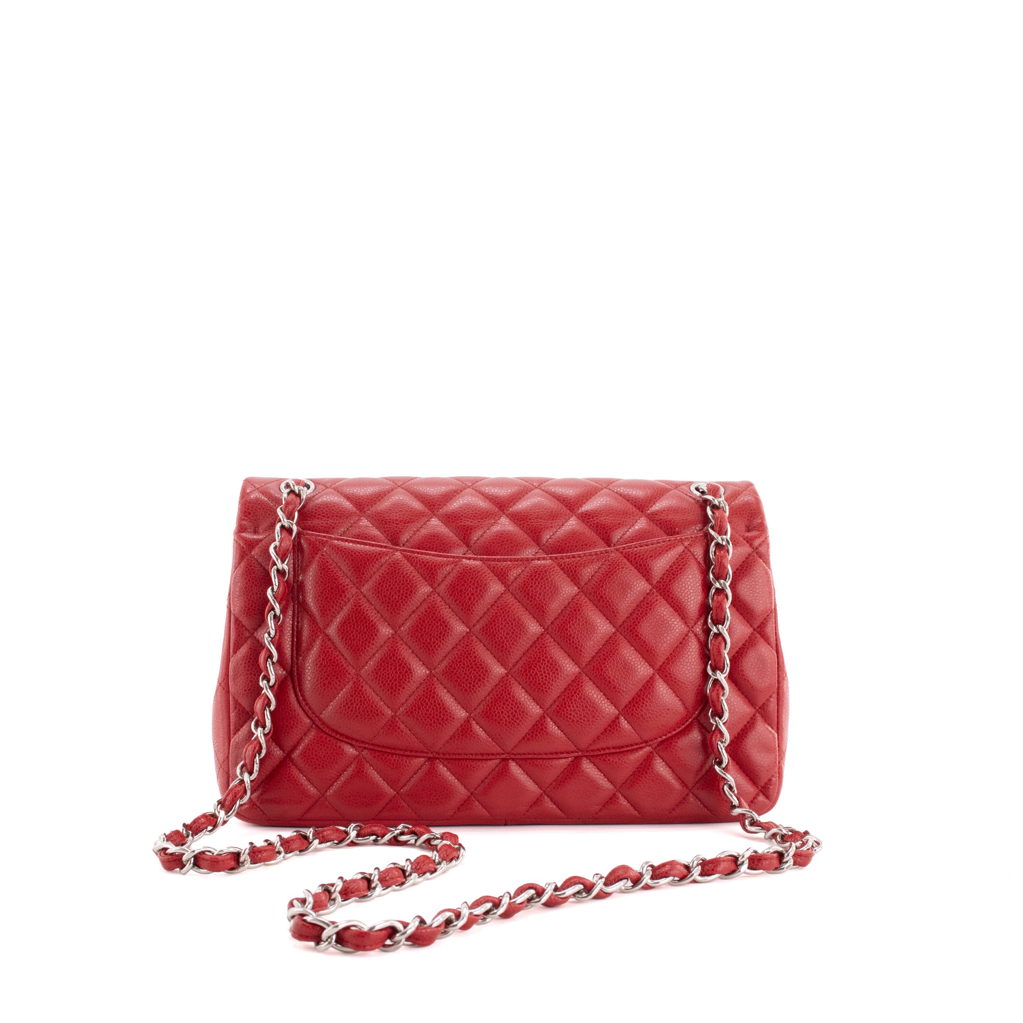 CHANEL - Sac à bandoulière Classique/Timeless Jumbo Chanel en cuir caviar rouge