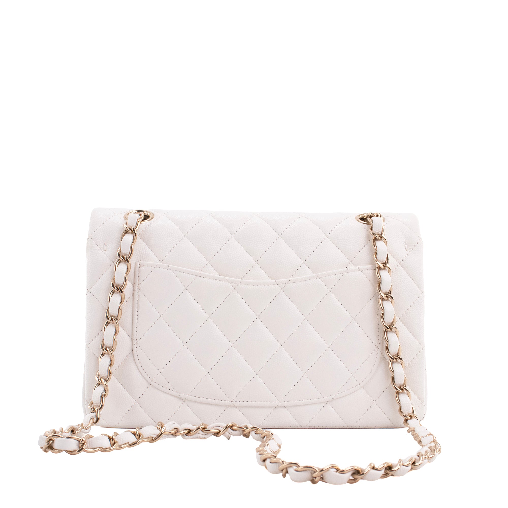 CHANEL - Sac à main Classique/Timeless small Chanel en cuir caviar blanc