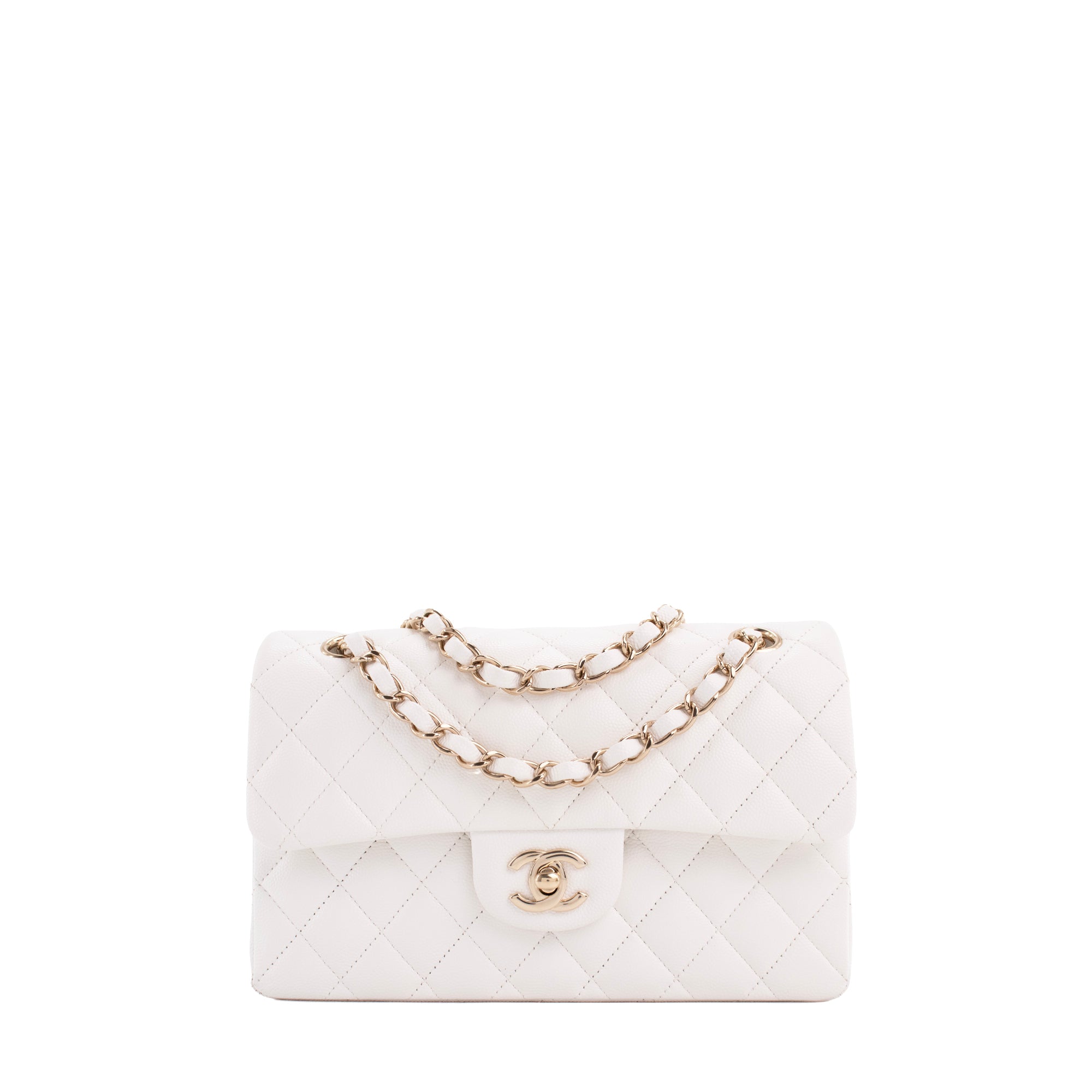 CHANEL - Sac à main Classique/Timeless small Chanel en cuir caviar blanc