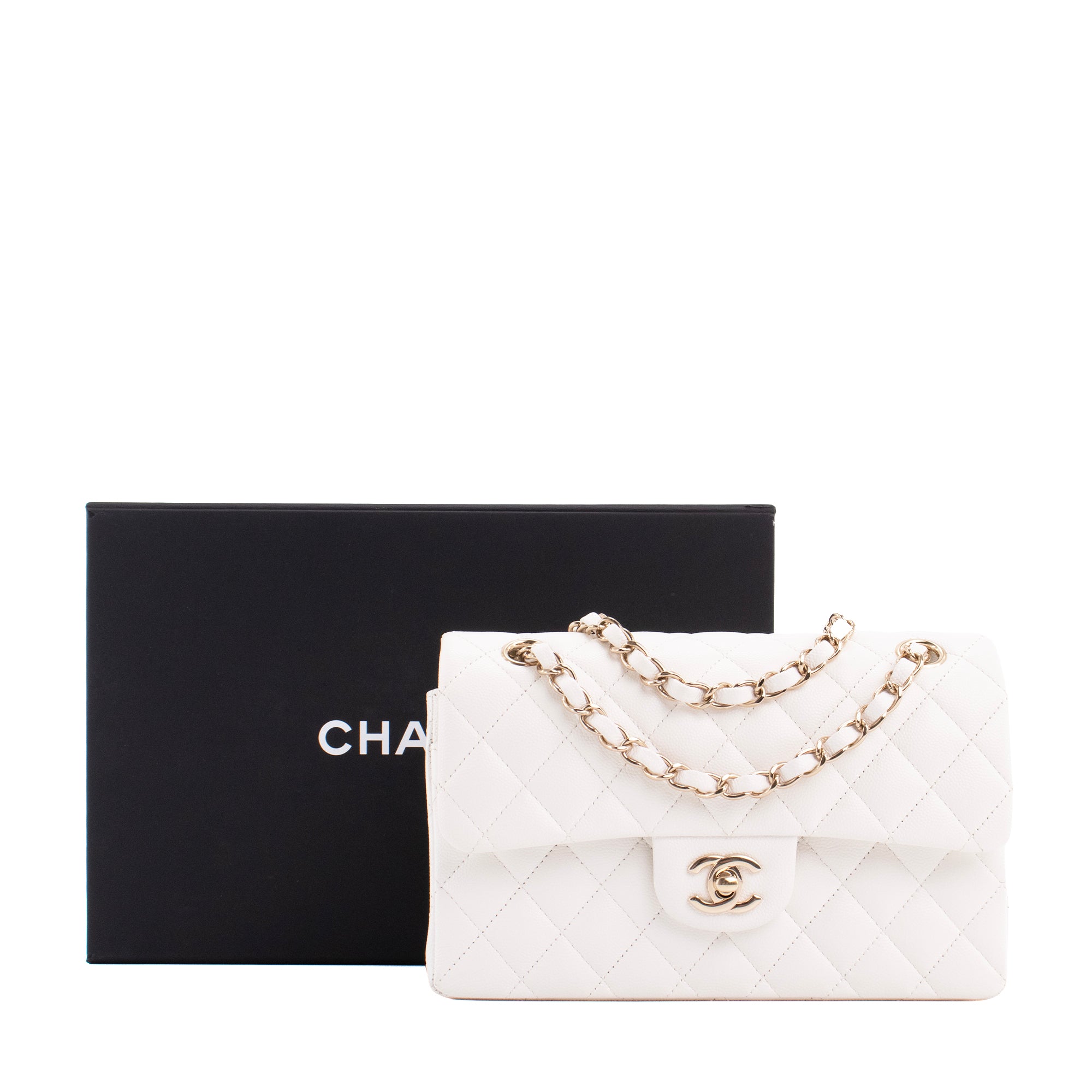 CHANEL - Sac à main Classique/Timeless small Chanel en cuir caviar blanc