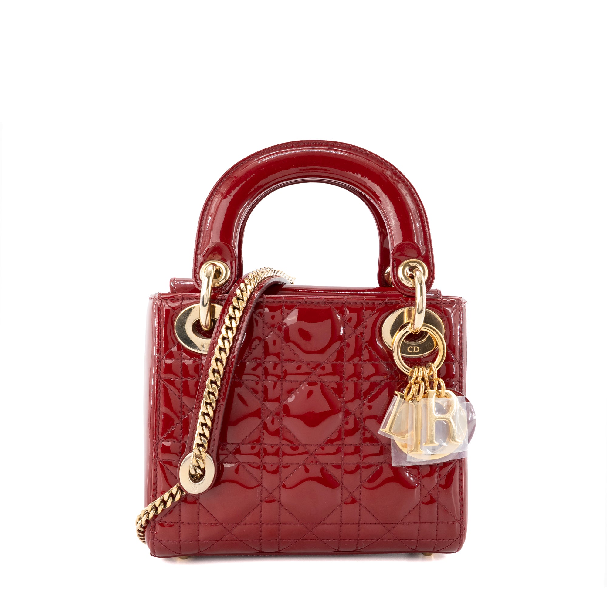 DIOR Sac à main Lady Dior mini Dior en cuir verni rouge d