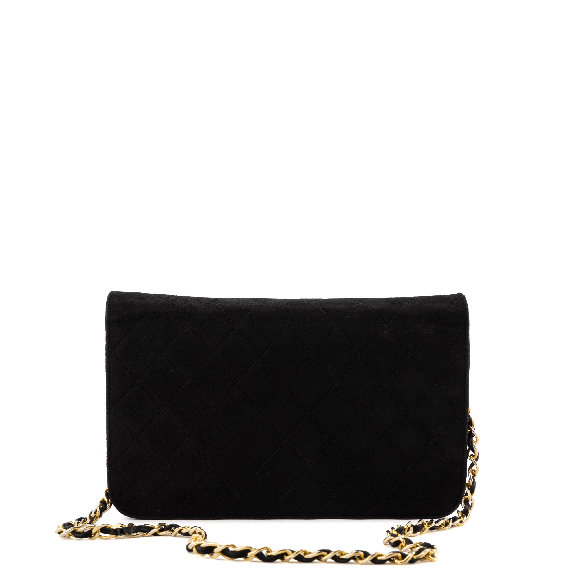 CHANEL - Sac à épaule à rabat Chanel en daim noir vintage