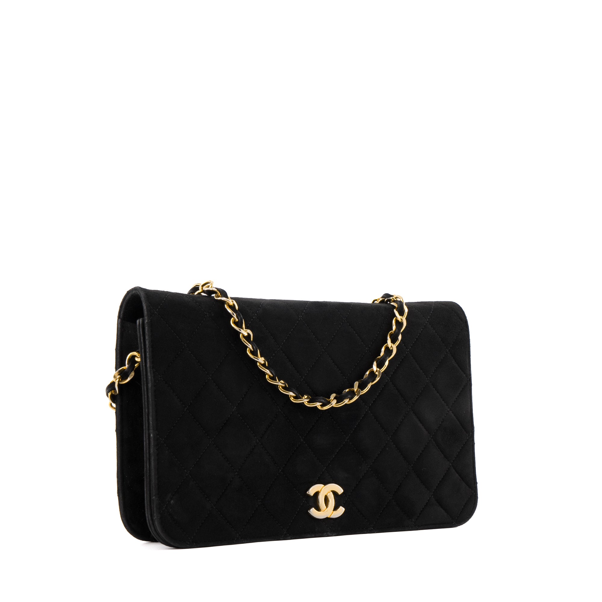 CHANEL - Sac à épaule à rabat Chanel en daim noir vintage