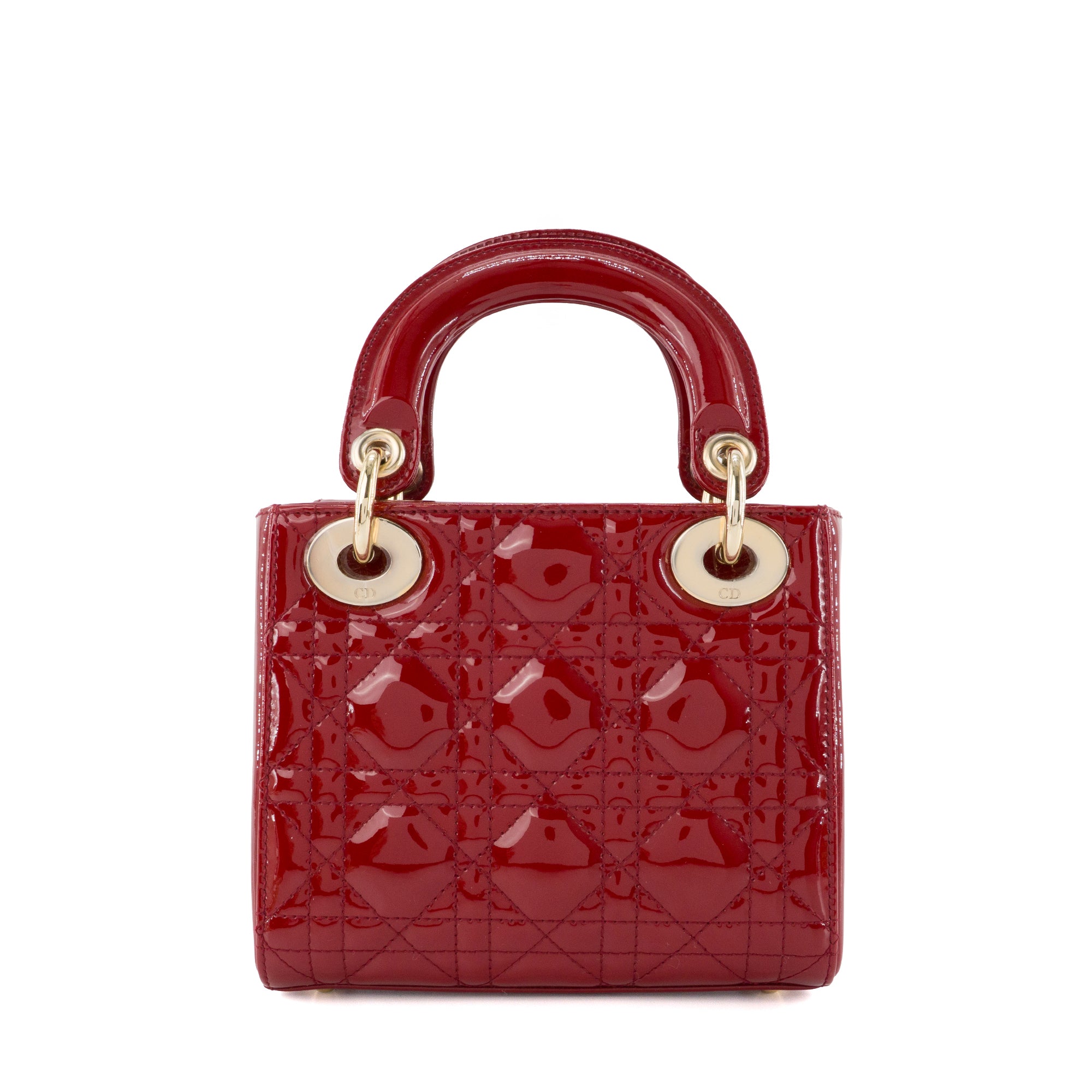 DIOR - Sac à bandoulière Lady Dior small Dior en cuir verni bordeaux