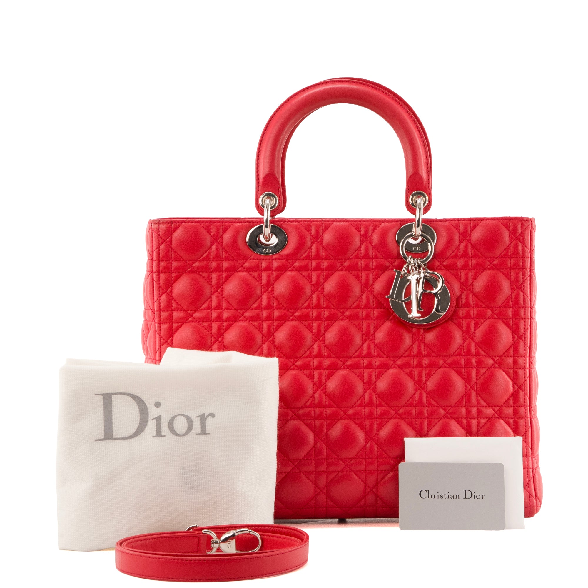 DIOR - Sac à main Lady Dior Large Dior en cuir cannage rose