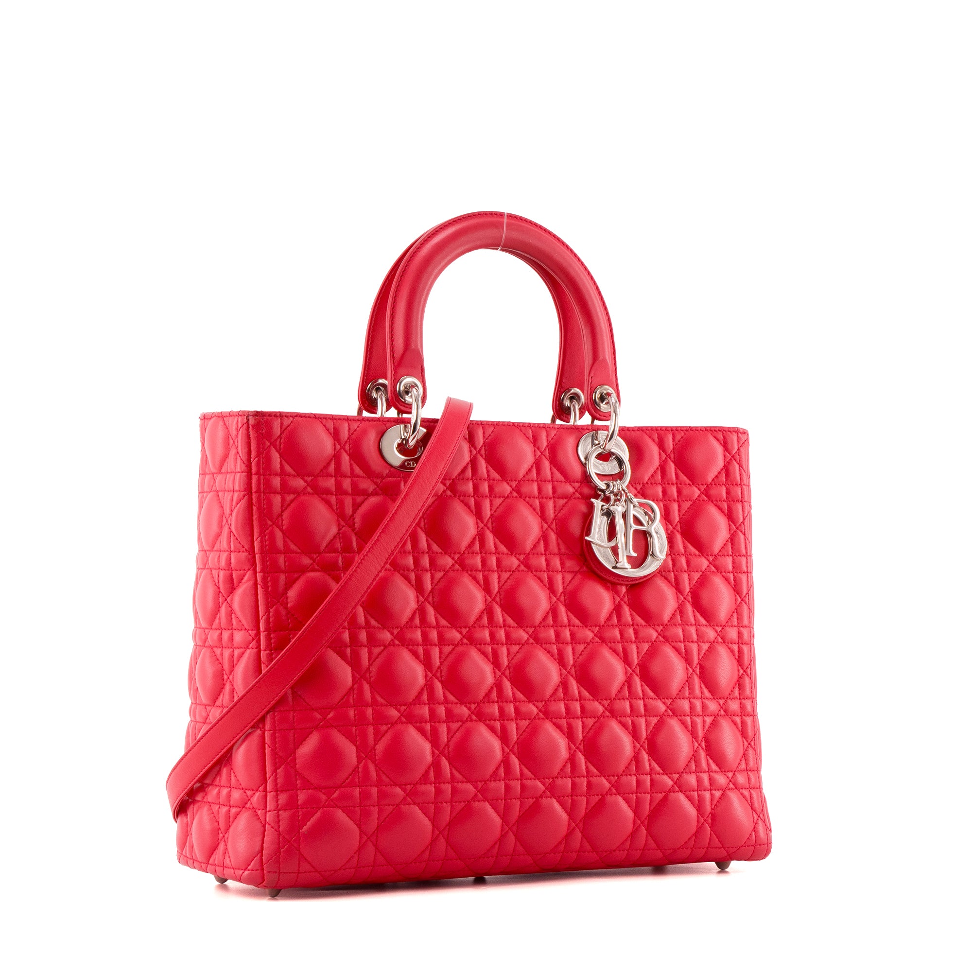 DIOR - Sac à main Lady Dior Large Dior en cuir cannage rose