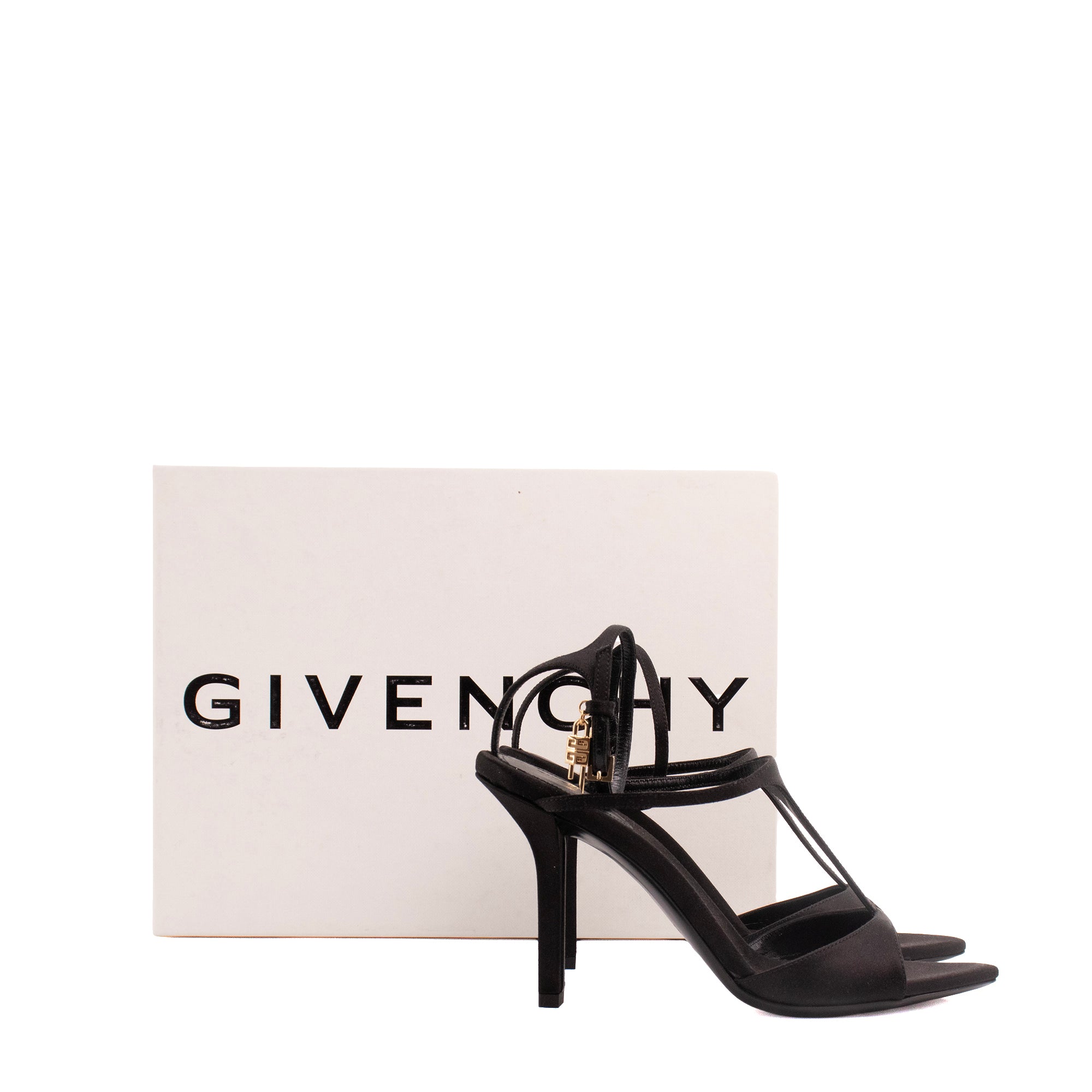 GIVENCHY - Sandales à talon G Lock Givenchy en satin noir (T36.5)