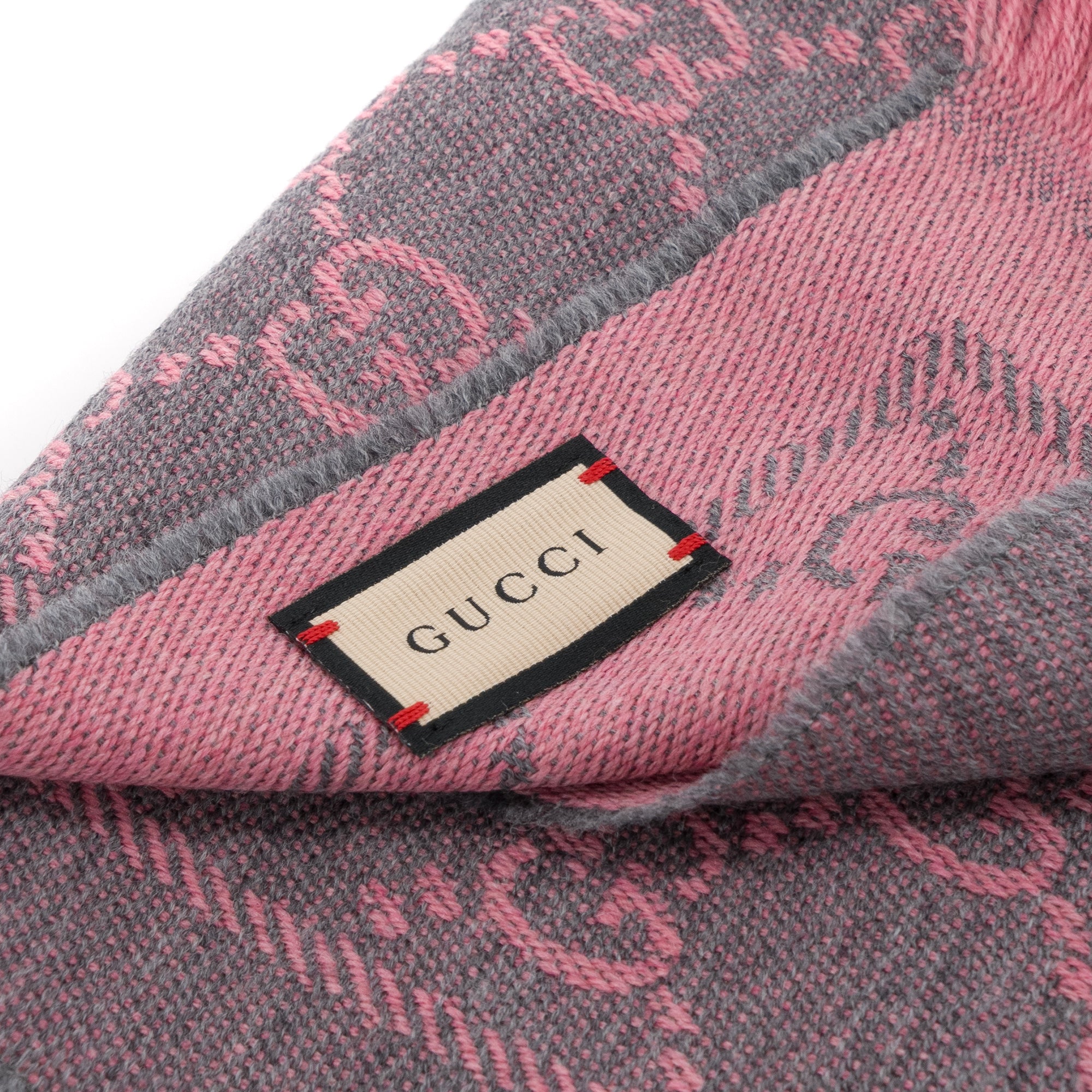 GUCCI - Écharpe GG Gucci en laine grise et rose