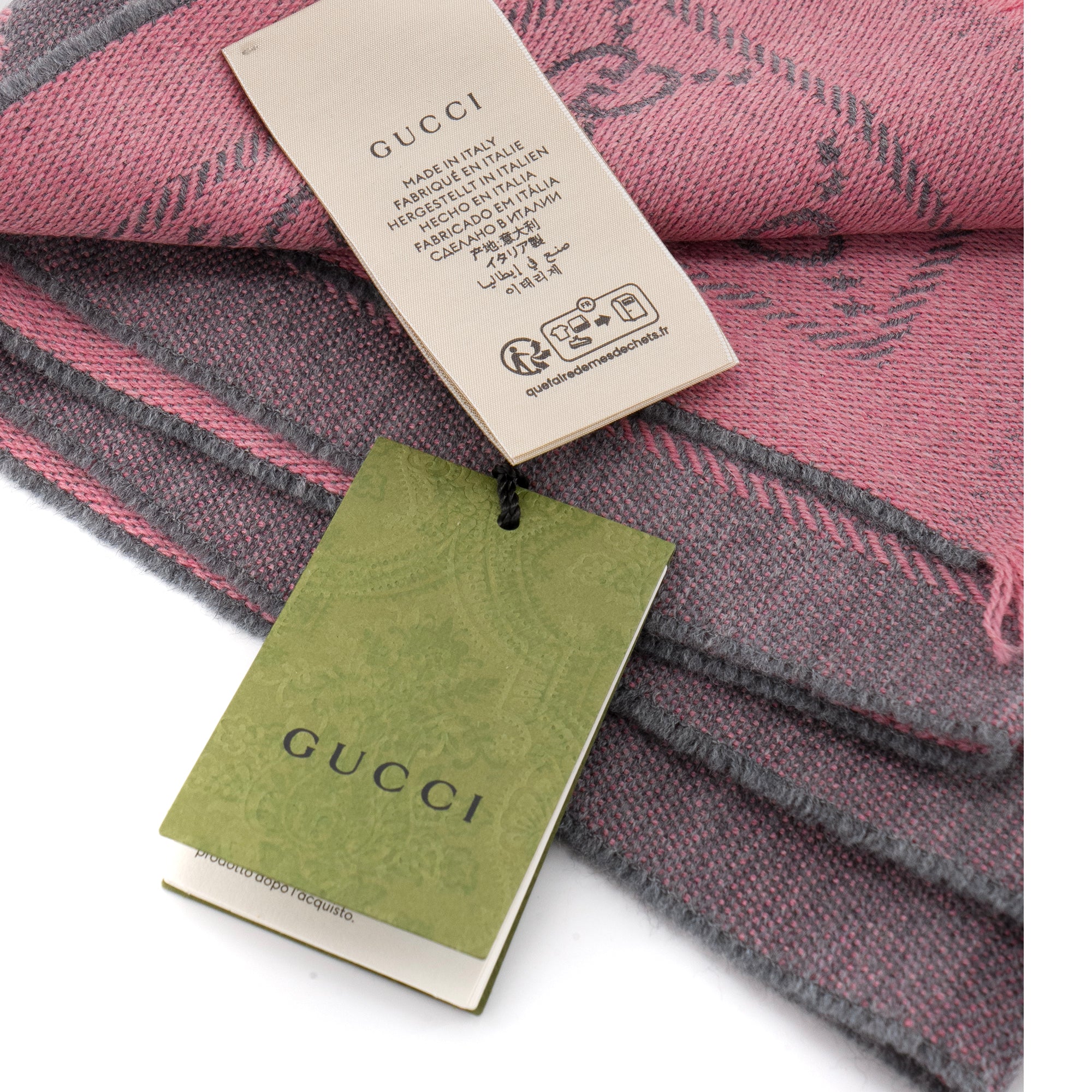 GUCCI - Écharpe GG Gucci en laine grise et rose