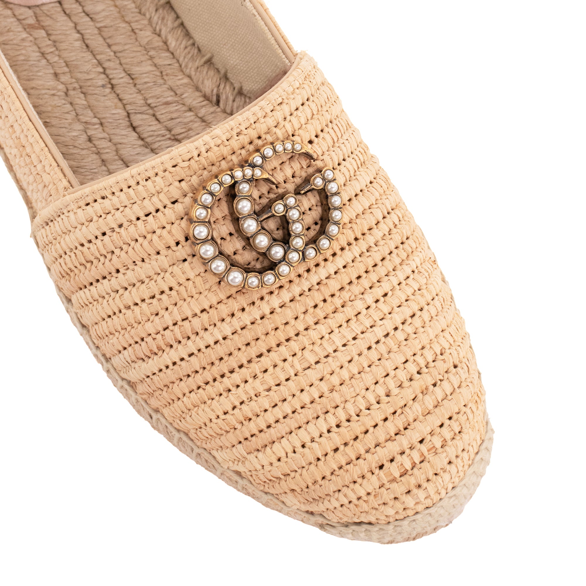 GUCCI - Espadrilles GG Gucci en raphia et cuir beige (T37.5)