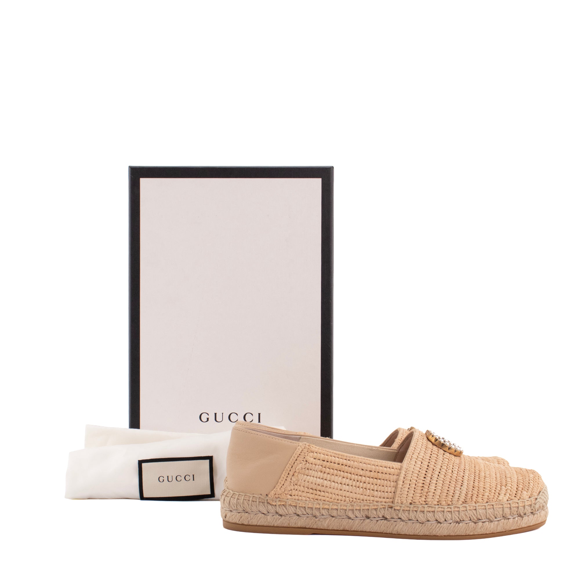GUCCI - Espadrilles GG Gucci en raphia et cuir beige (T37.5)