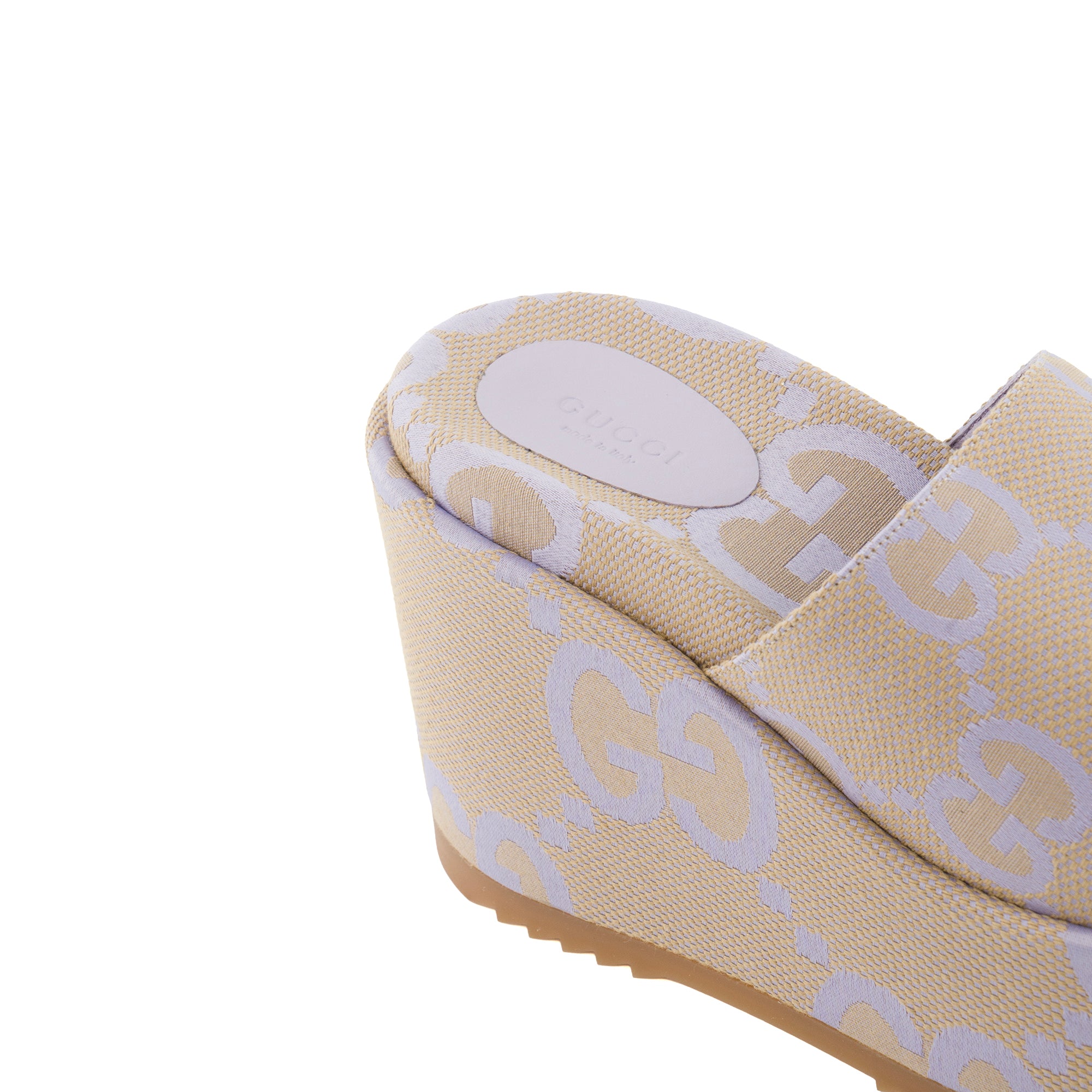 GUCCI - Sandales compensées Gucci en toile GG maxi beige et violette (T39)