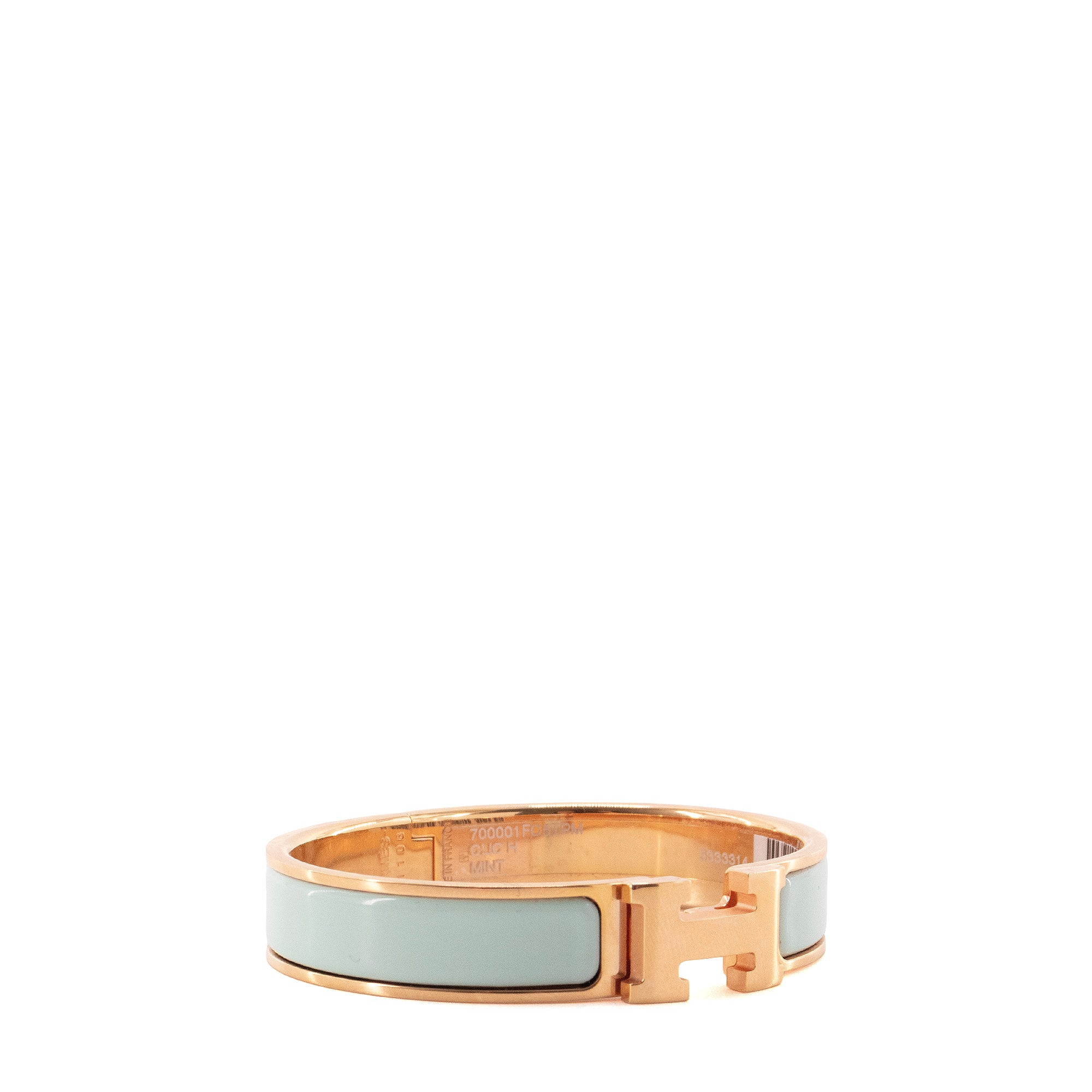 HERMÈS - Bracelet Clic H Hermès en métal rose doré et émail turquoise (PM)