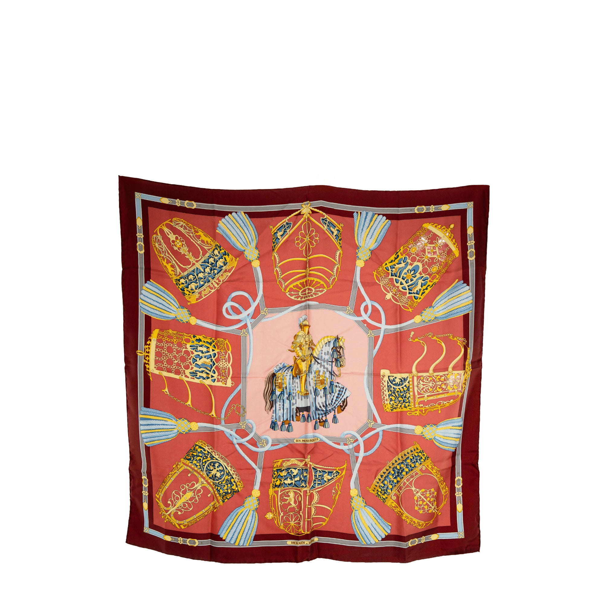 Foulard Carré Hermès En Soie - Modèle 'Les Muserolles' - 86 Cm - Bleu - Occasion