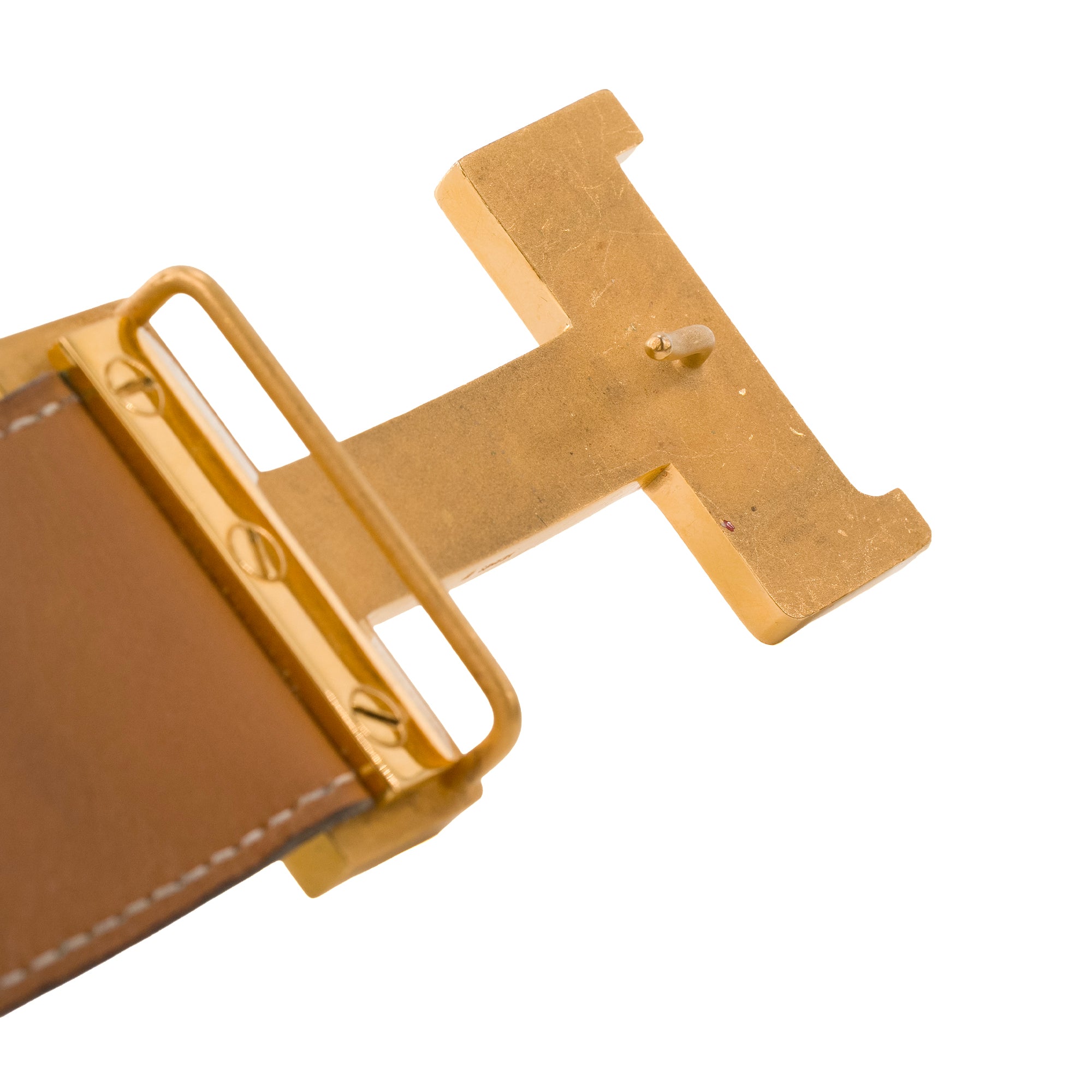 HERMÈS - Ceinture H Hermès en cuir noir (T80)