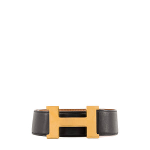 HERMÈS - Ceinture H Hermès en cuir noir (T80)