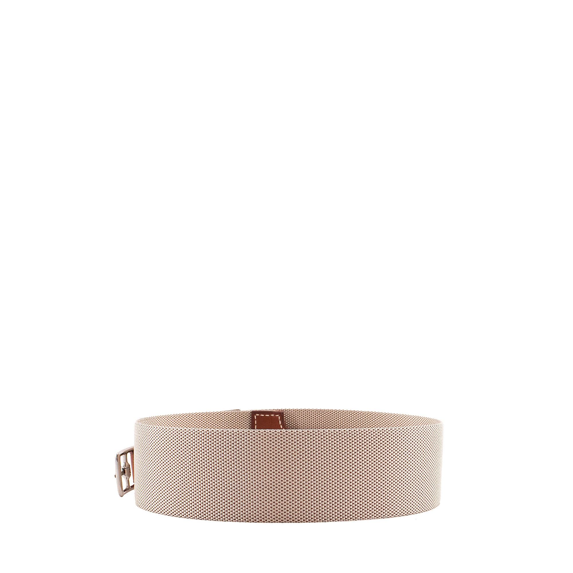 HERMÈS - Ceinture Khan Hermès en toile et cuir barénia vintage (T85)