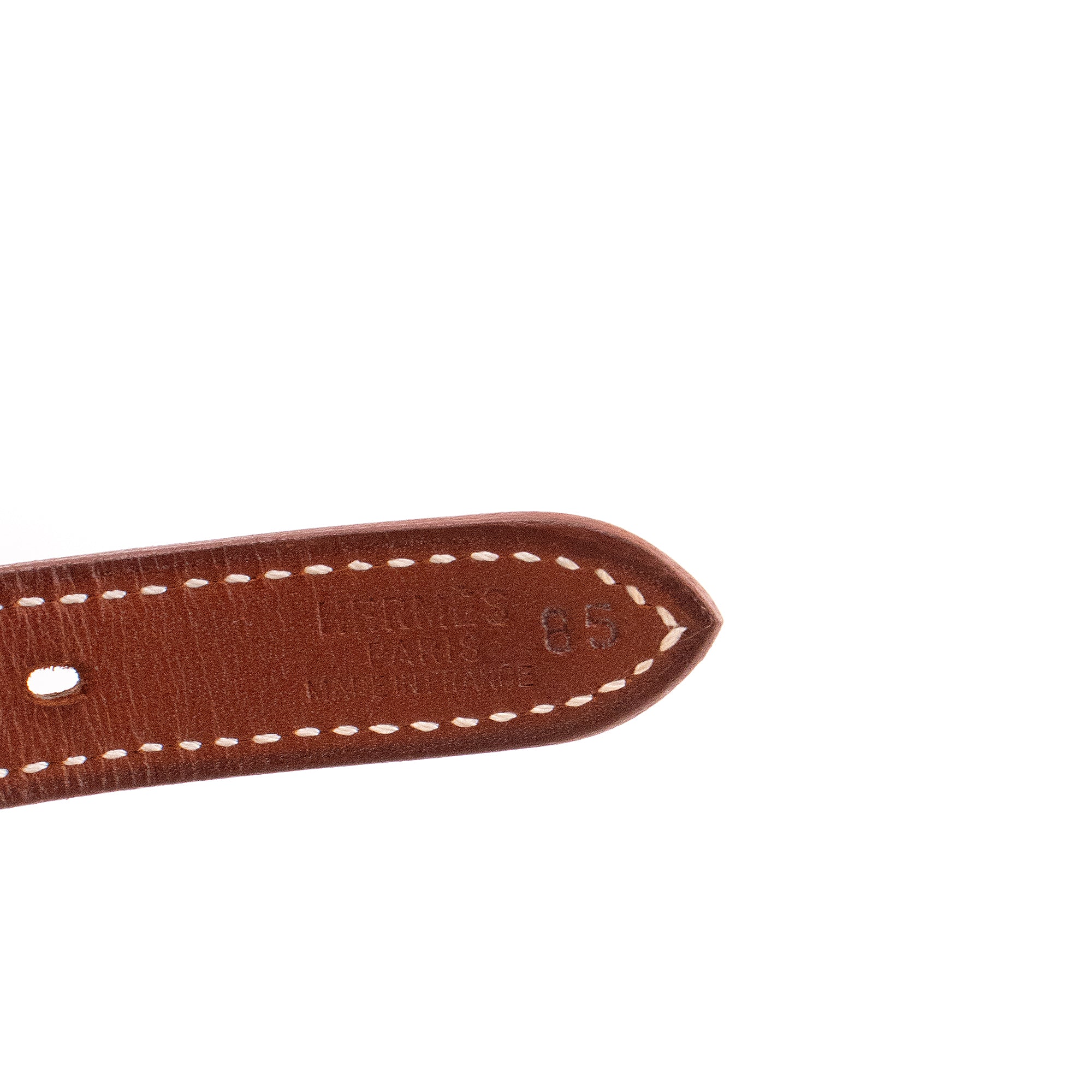 HERMÈS - Ceinture Khan Hermès en toile et cuir barénia vintage (T85)