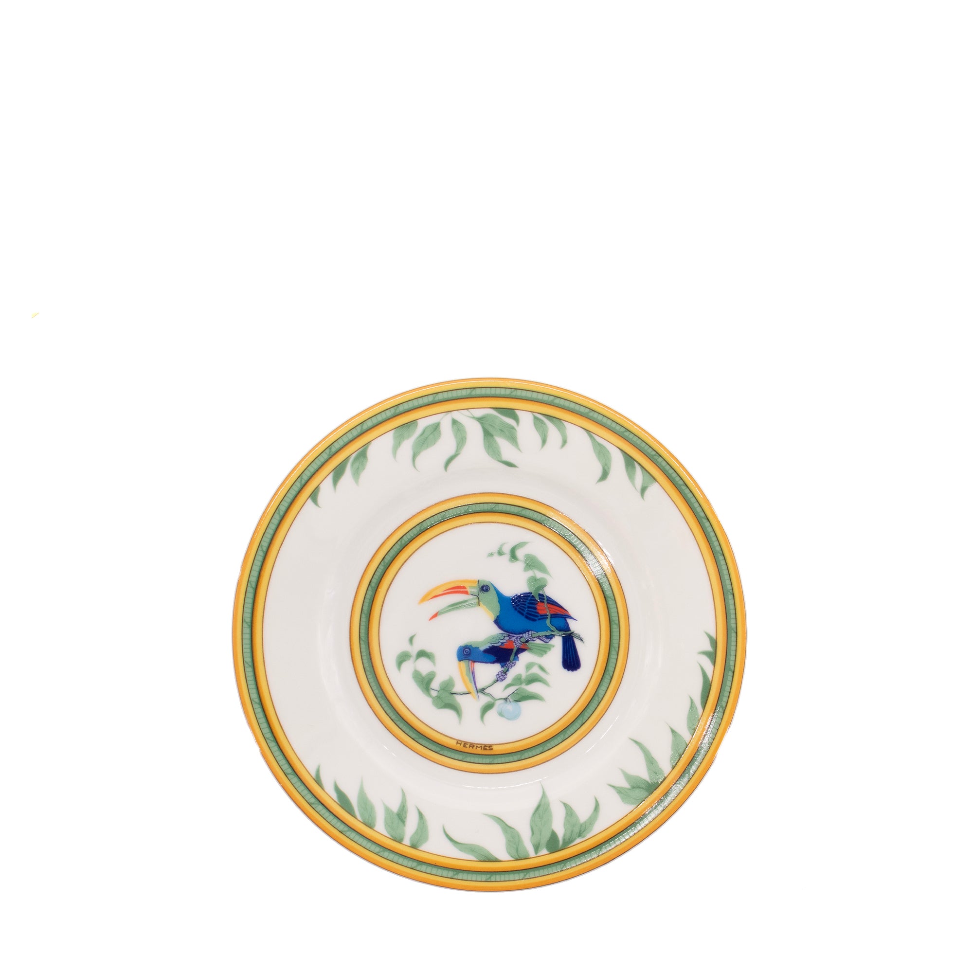 HERMÈS - Lot de six assiettes à pain Toucans Hermès en porcelaine multicolore