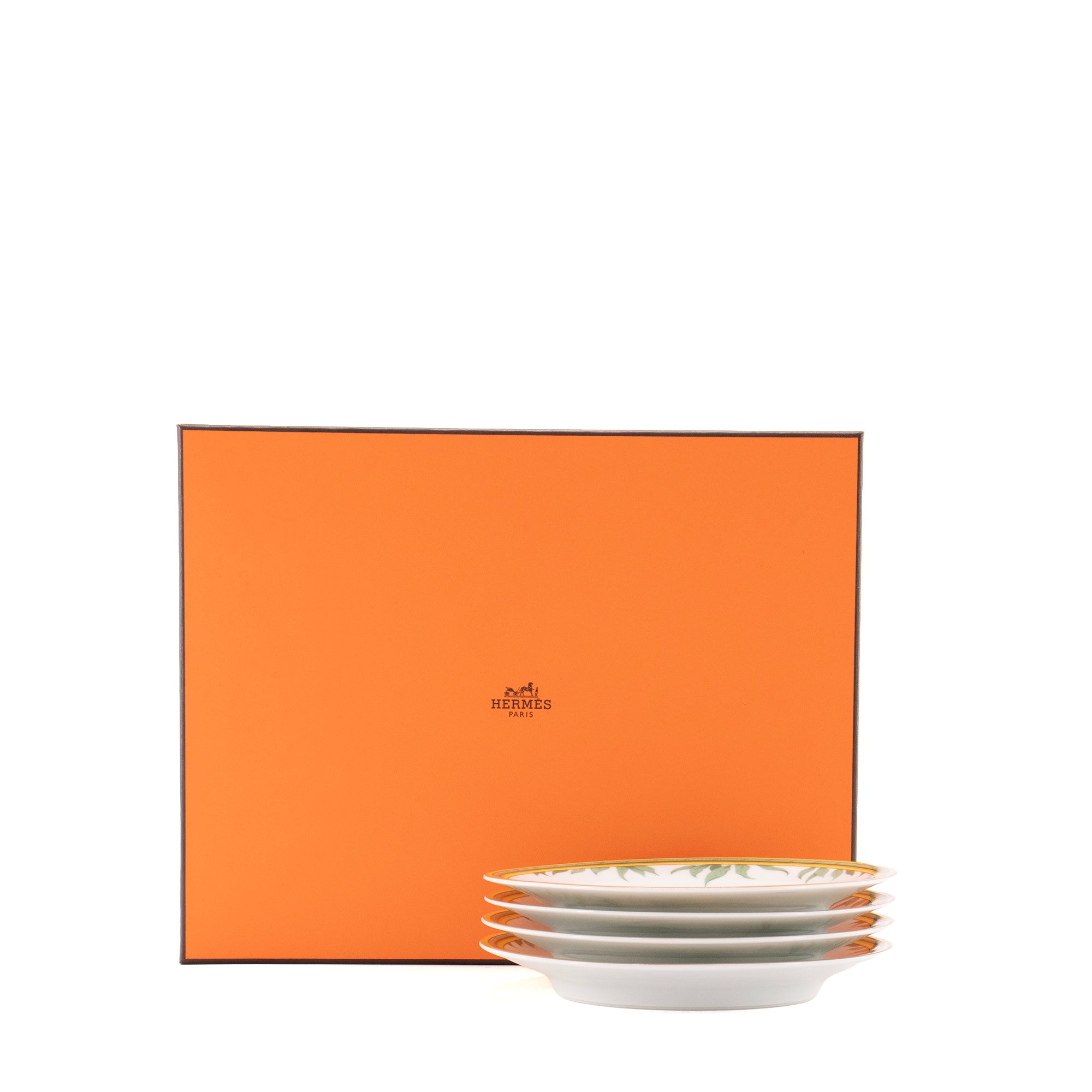 HERMÈS - Lot de six assiettes à pain Toucans Hermès en porcelaine multicolore