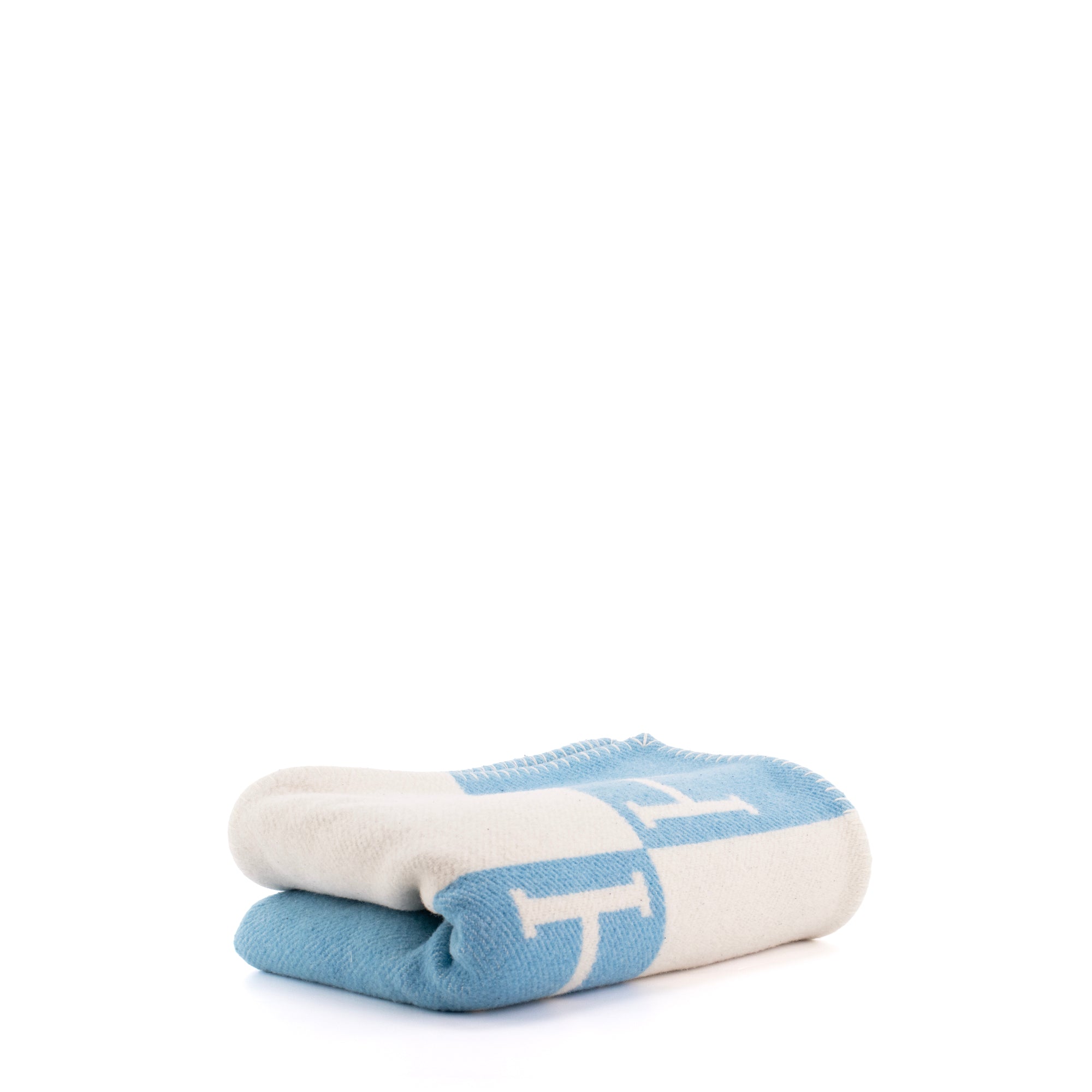 HERMÈS - Hermès Avalon Baby Blanket in White and Blue Wool