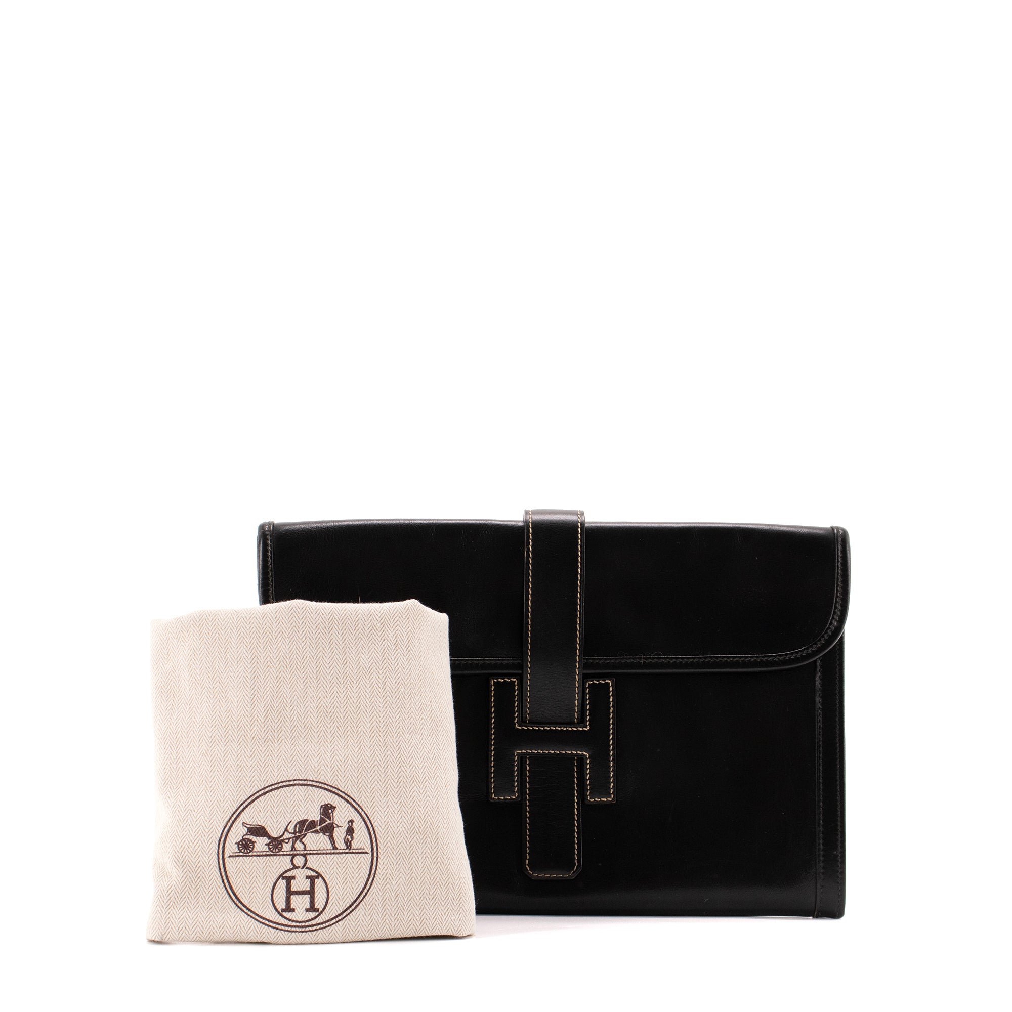 HERMÈS - Pochette Jige Hermès en cuir box noir
