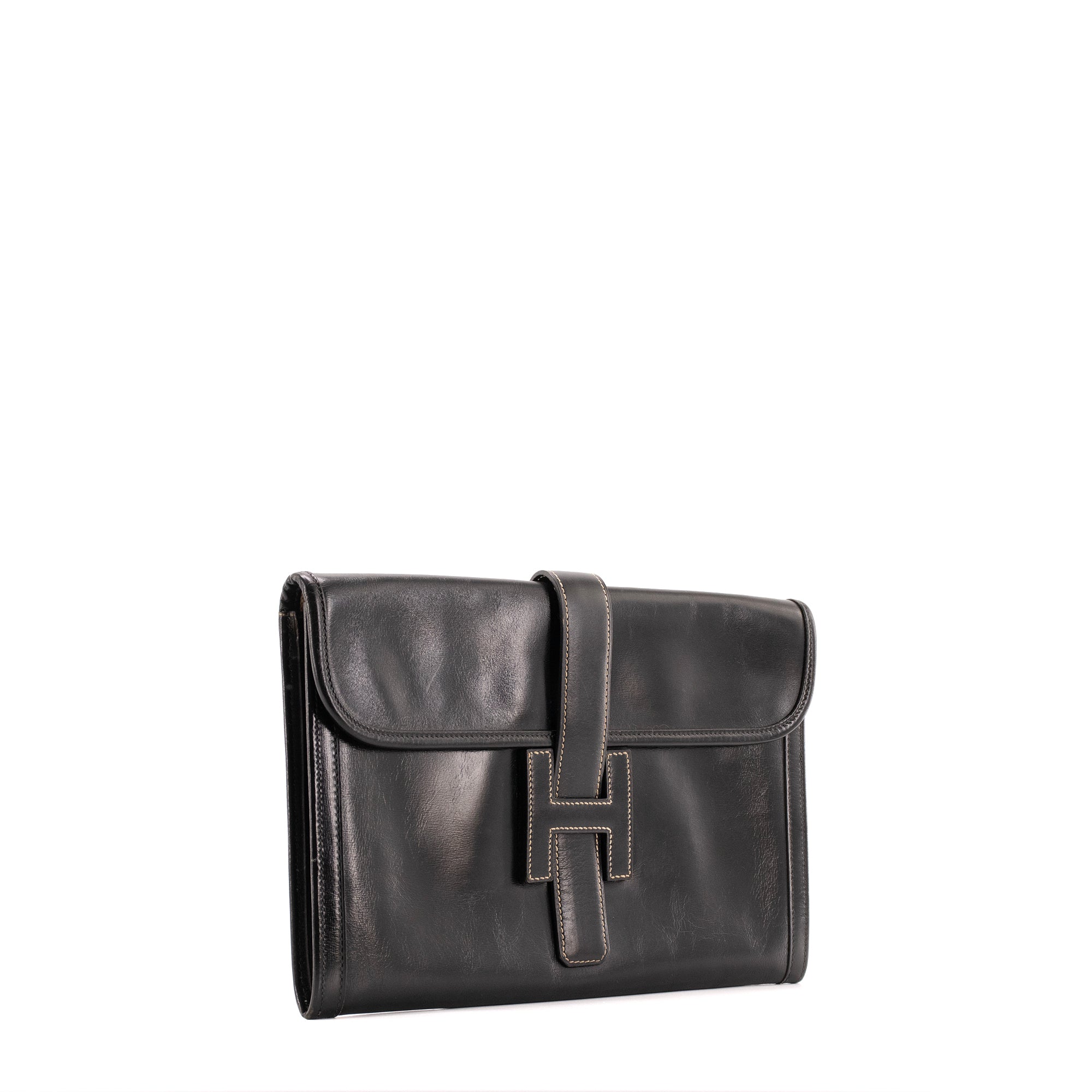HERMÈS - Pochette Jige Hermès en cuir box noir