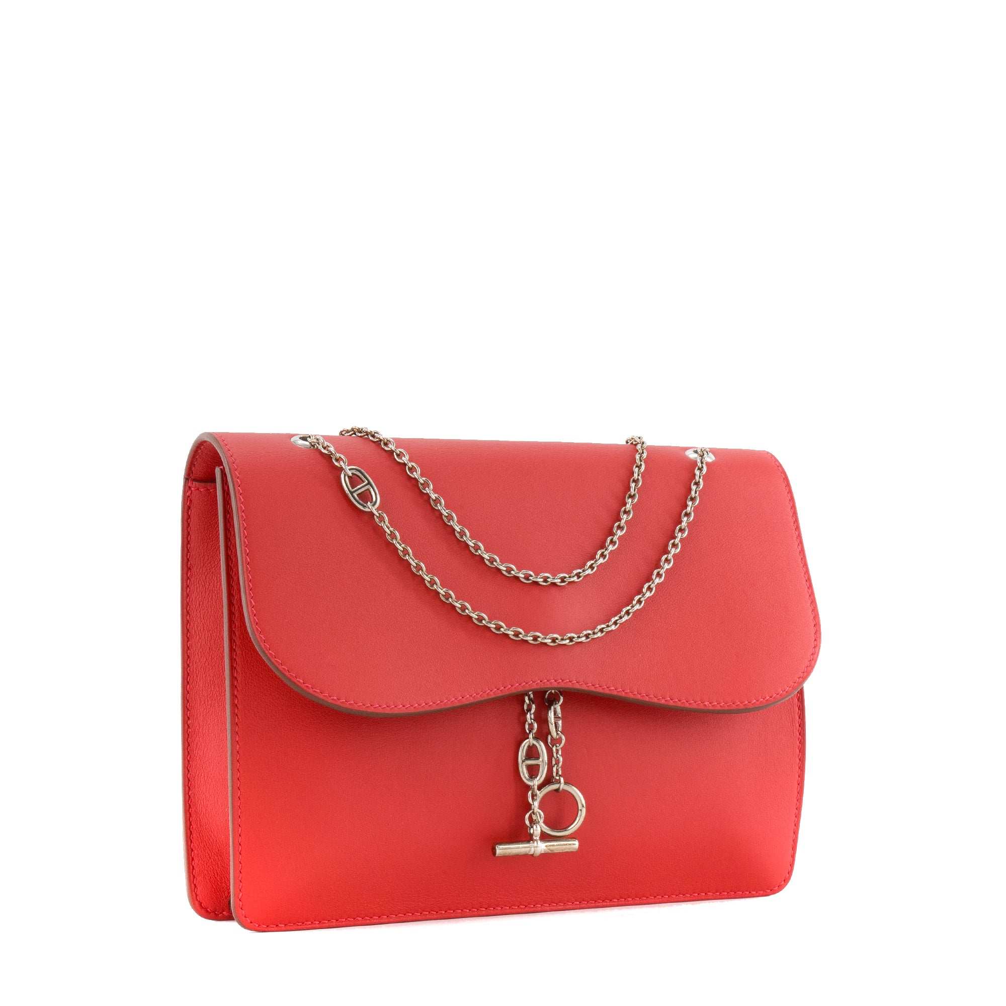 HERMÈS - Sac à épaule Caténina Hermès en cuir swift rouge