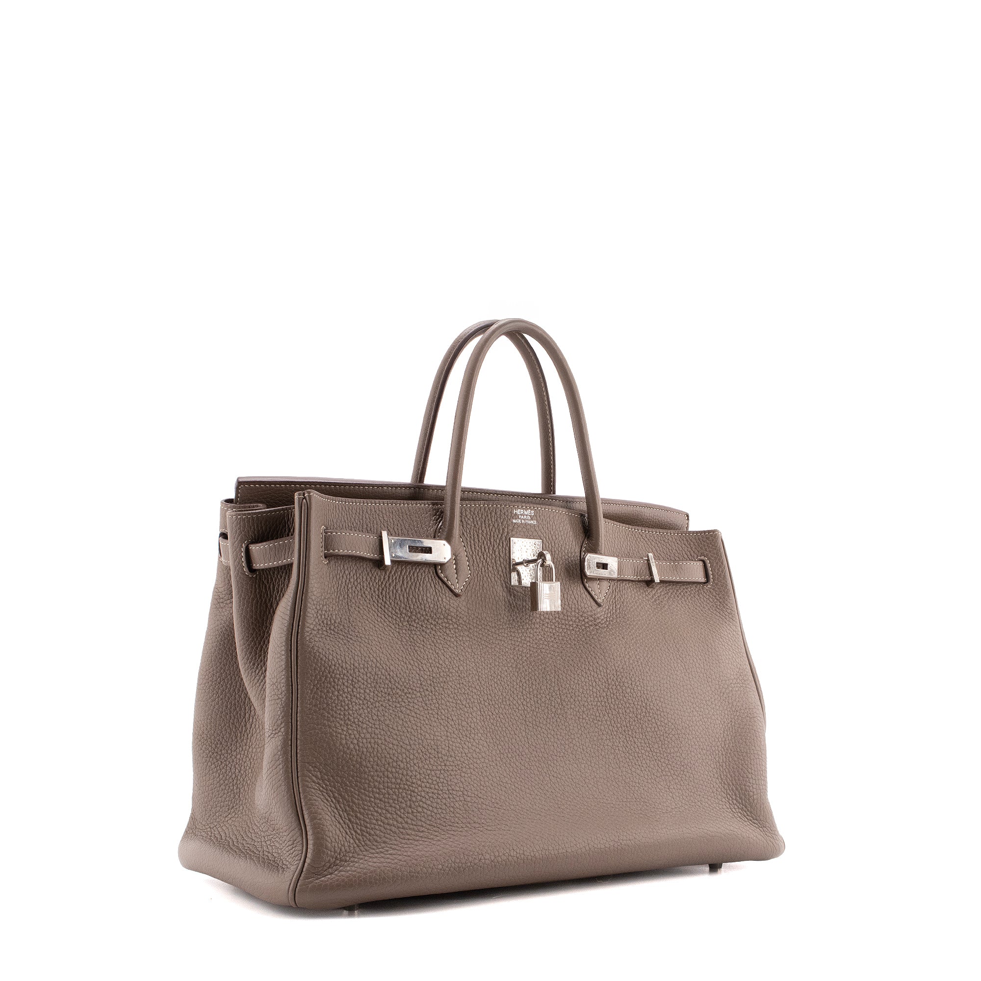 HERMÈS - Sac à main Birkin 40 Hermès en cuir taurillon clémence étoupe