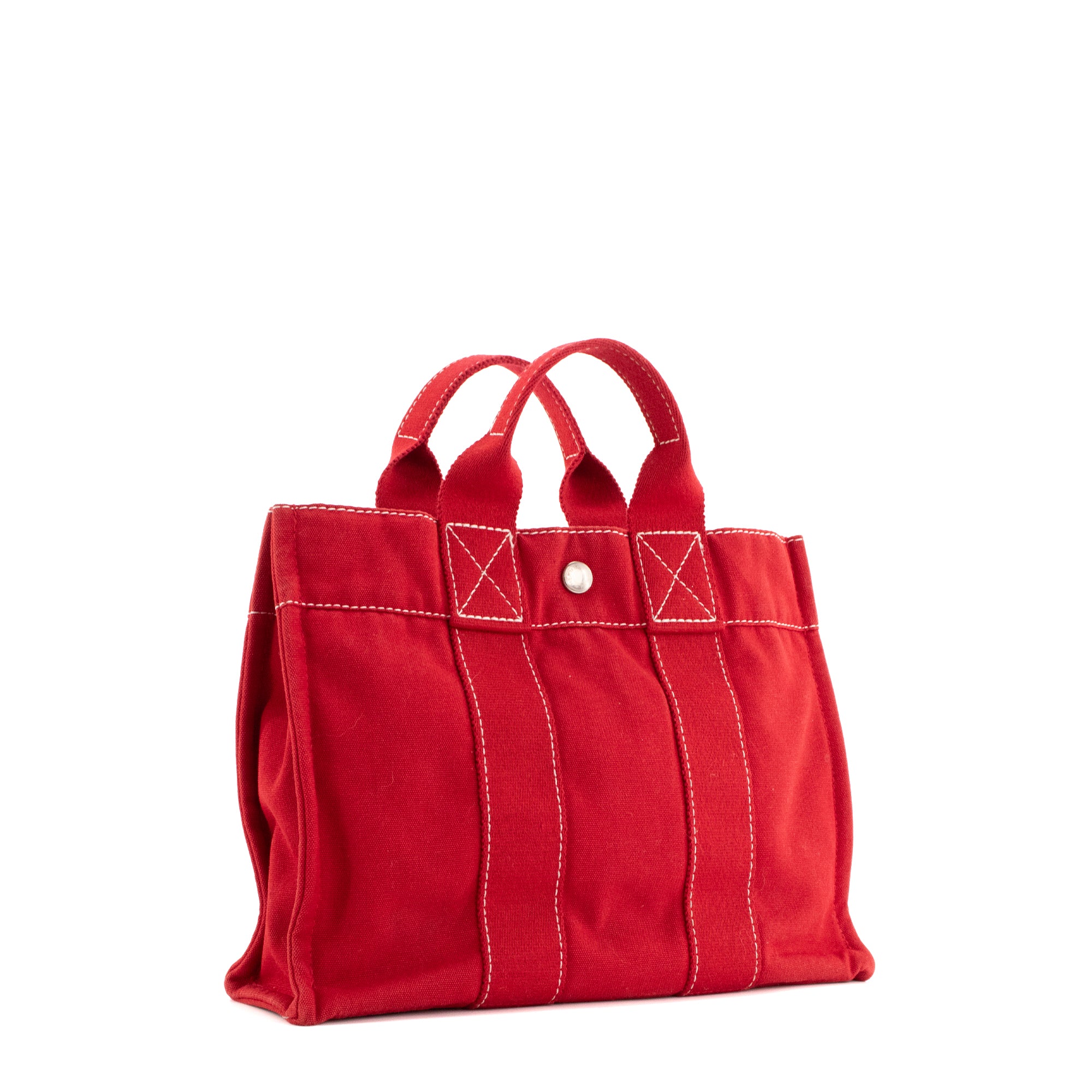 HERMÈS - Sac cabas Toto Hermès en toile rouge
