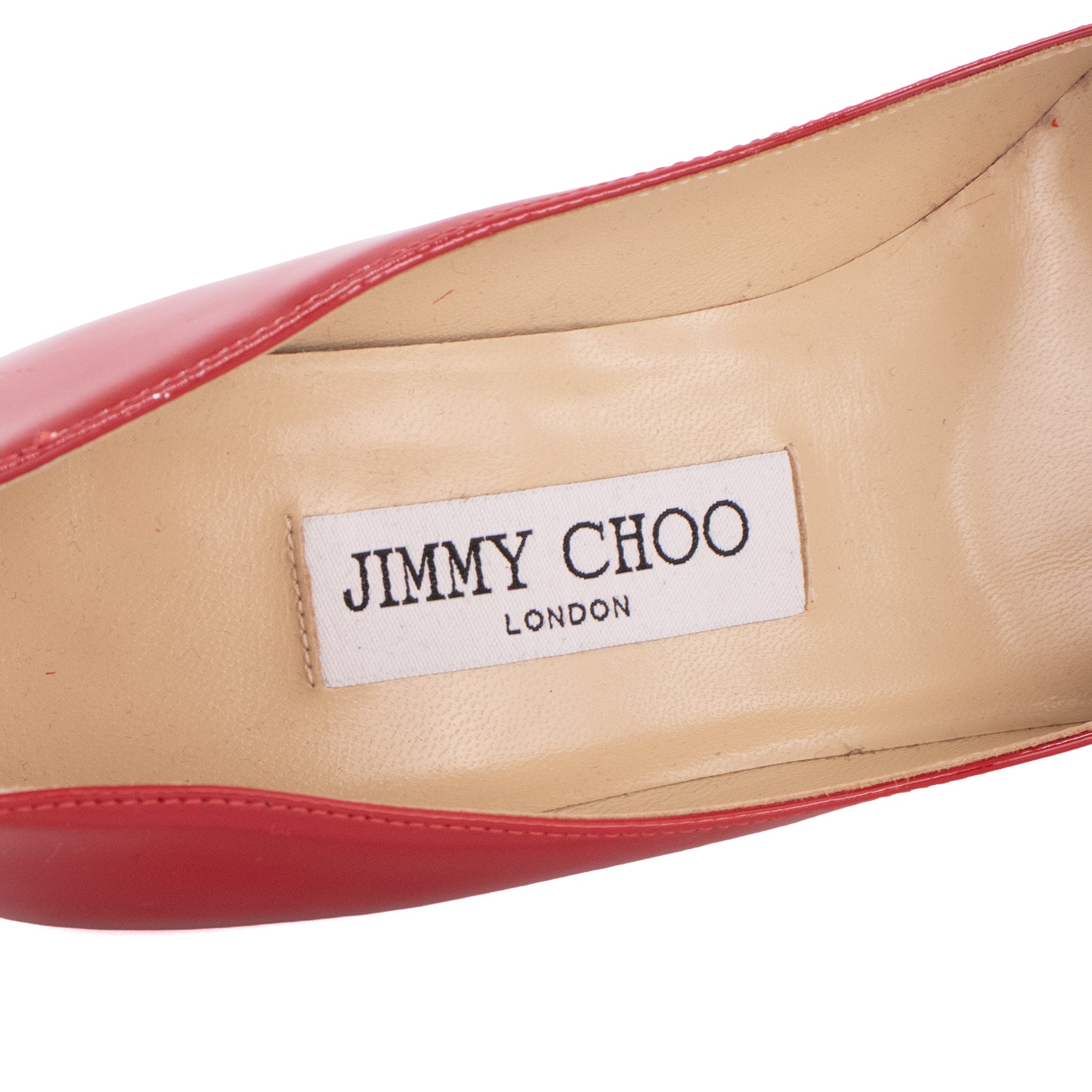 JIMMY CHOO - Escarpins Agnes Jimmy Choo en cuir verni rouge (T36.5)