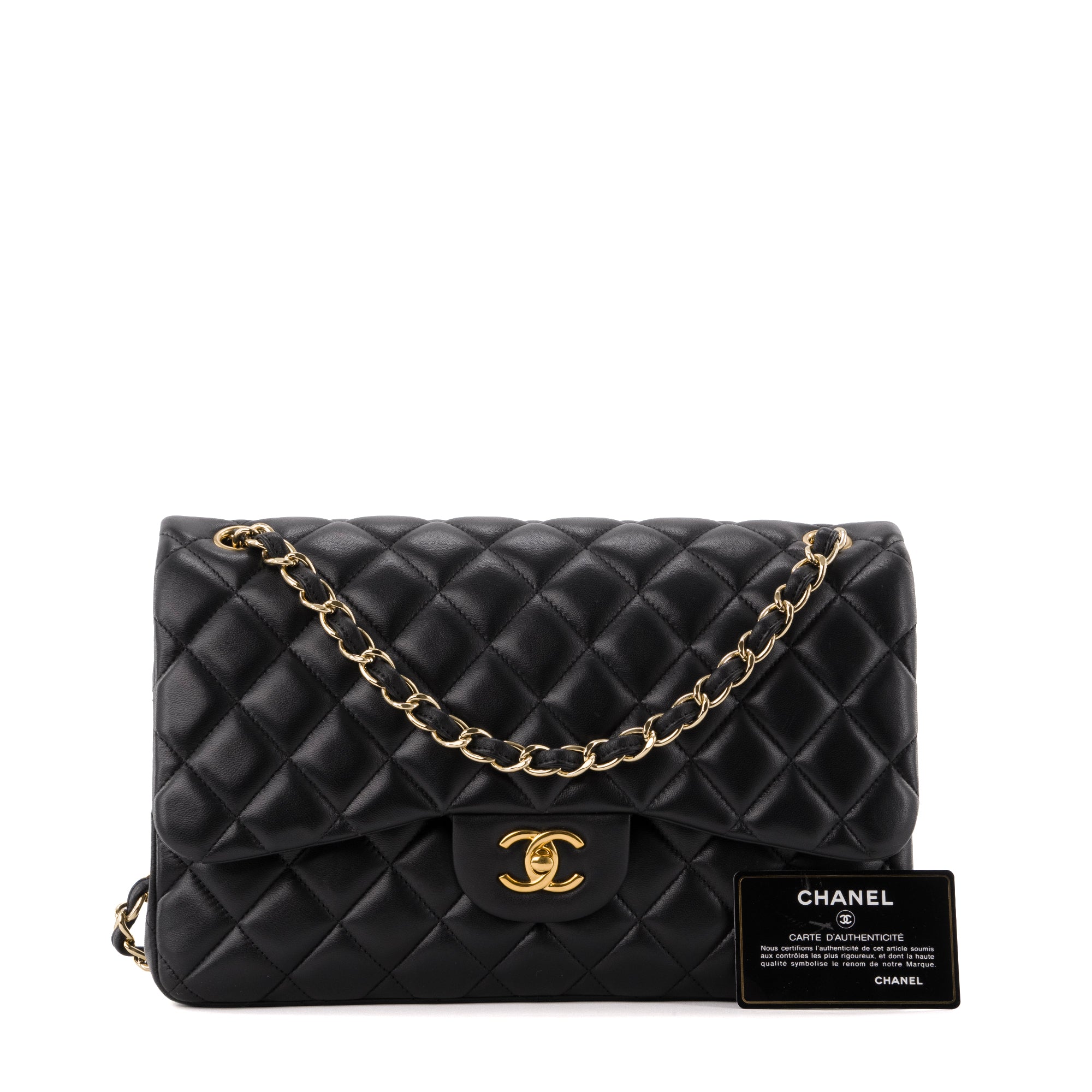 CHANEL - Sac à bandoulière Classique/Timeless Jumbo Chanel en cuir lisse noir