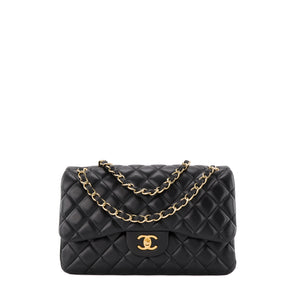 CHANEL - Sac à bandoulière Classique/Timeless Jumbo Chanel en cuir lisse noir