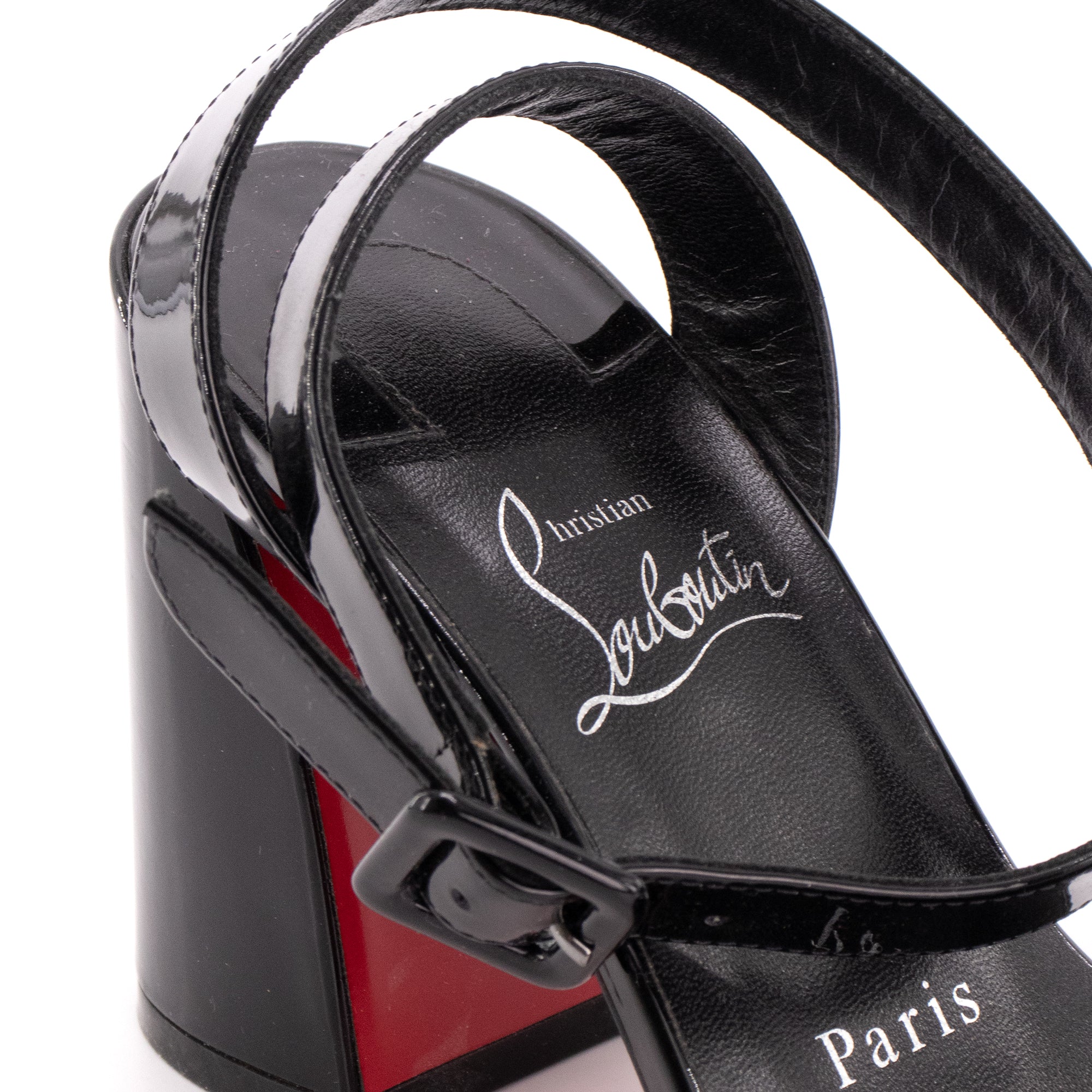 LOUBOUTIN - Sandales à talon Miss Sabina Louboutin en cuir verni noir (T36)