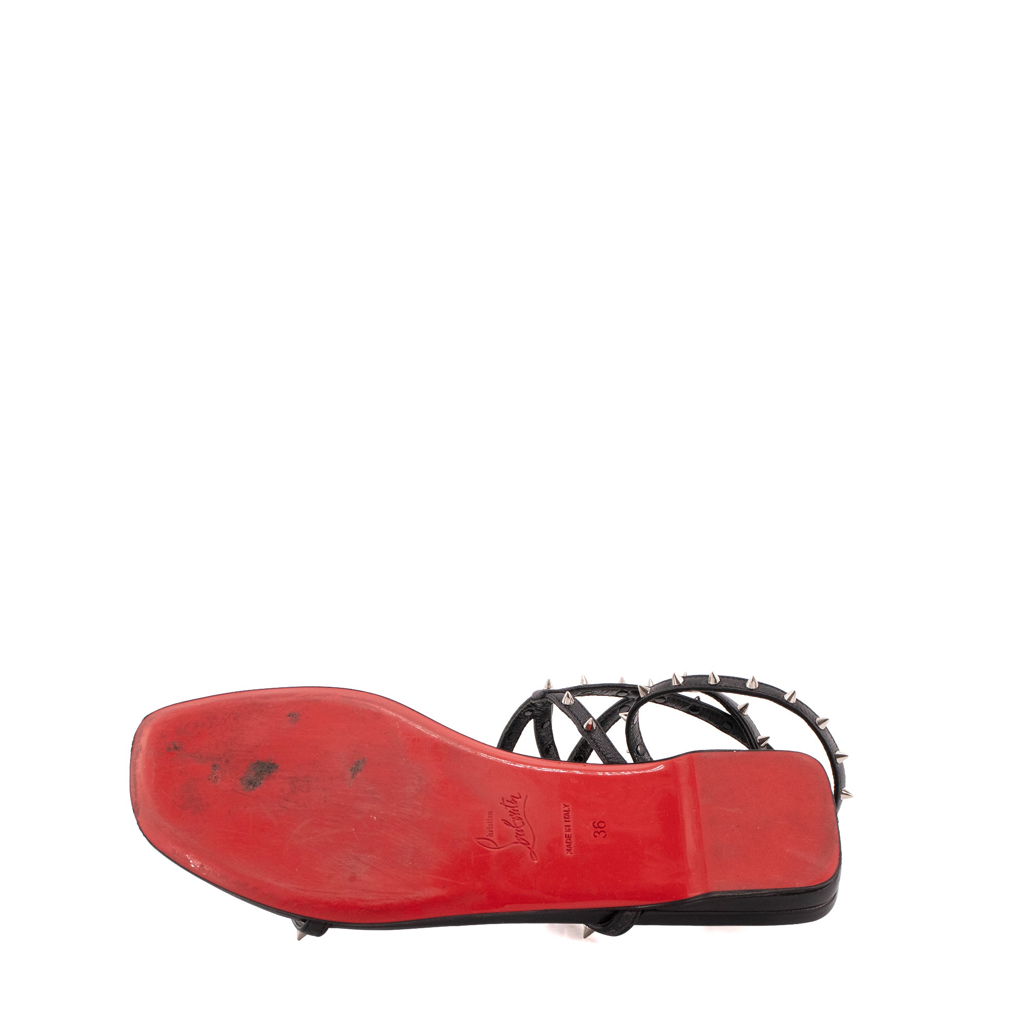 LOUBOUTIN - Sandales Bombinetta Spikes Louboutin en cuir noir ornée de clous (T36)