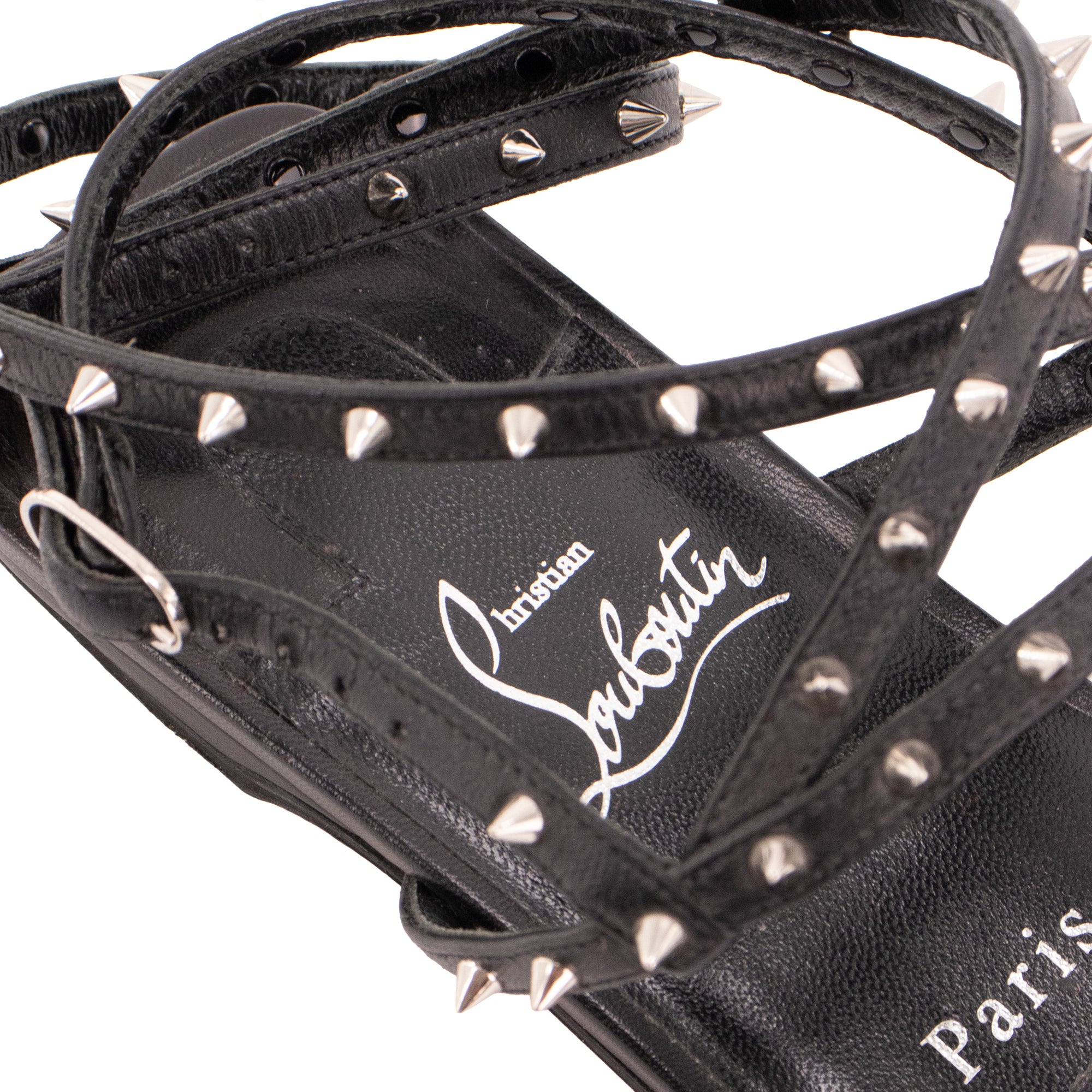 LOUBOUTIN - Sandales Bombinetta Spikes Louboutin en cuir noir ornée de clous (T36)