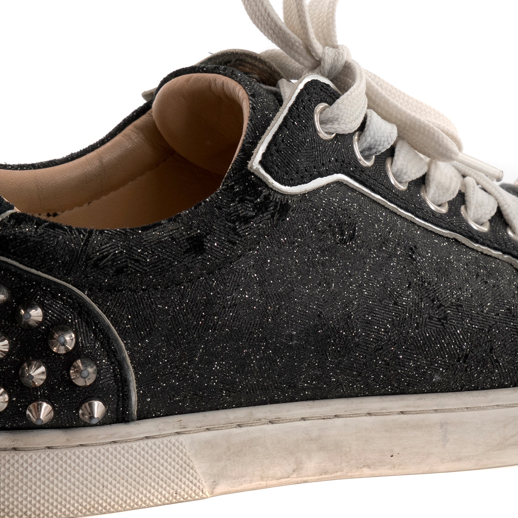 LOUBOUTIN - Sneakers Vieira 2 Flat Louboutin toile noire pailletée (T36)