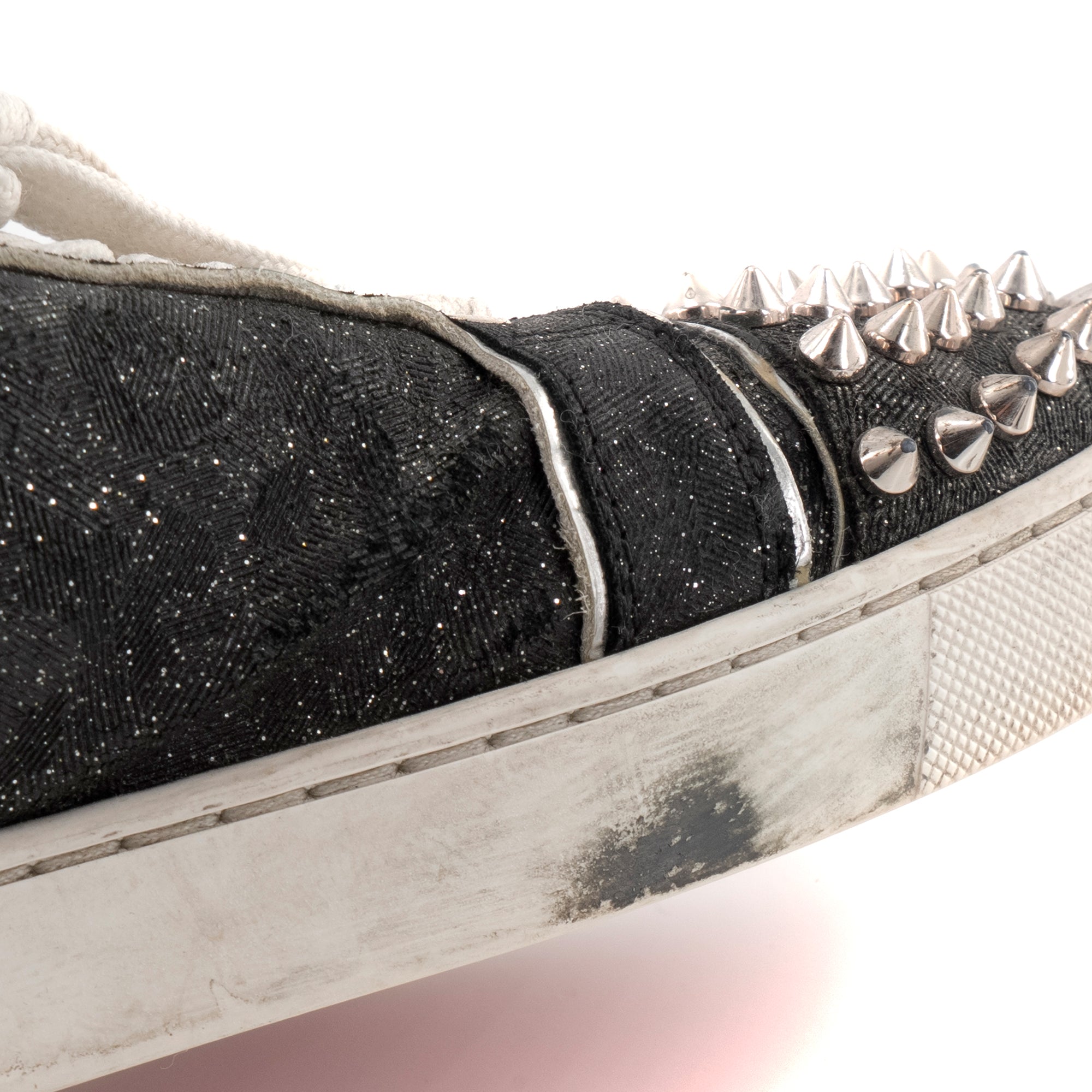 LOUBOUTIN - Sneakers Vieira 2 Flat Louboutin toile noire pailletée (T36)