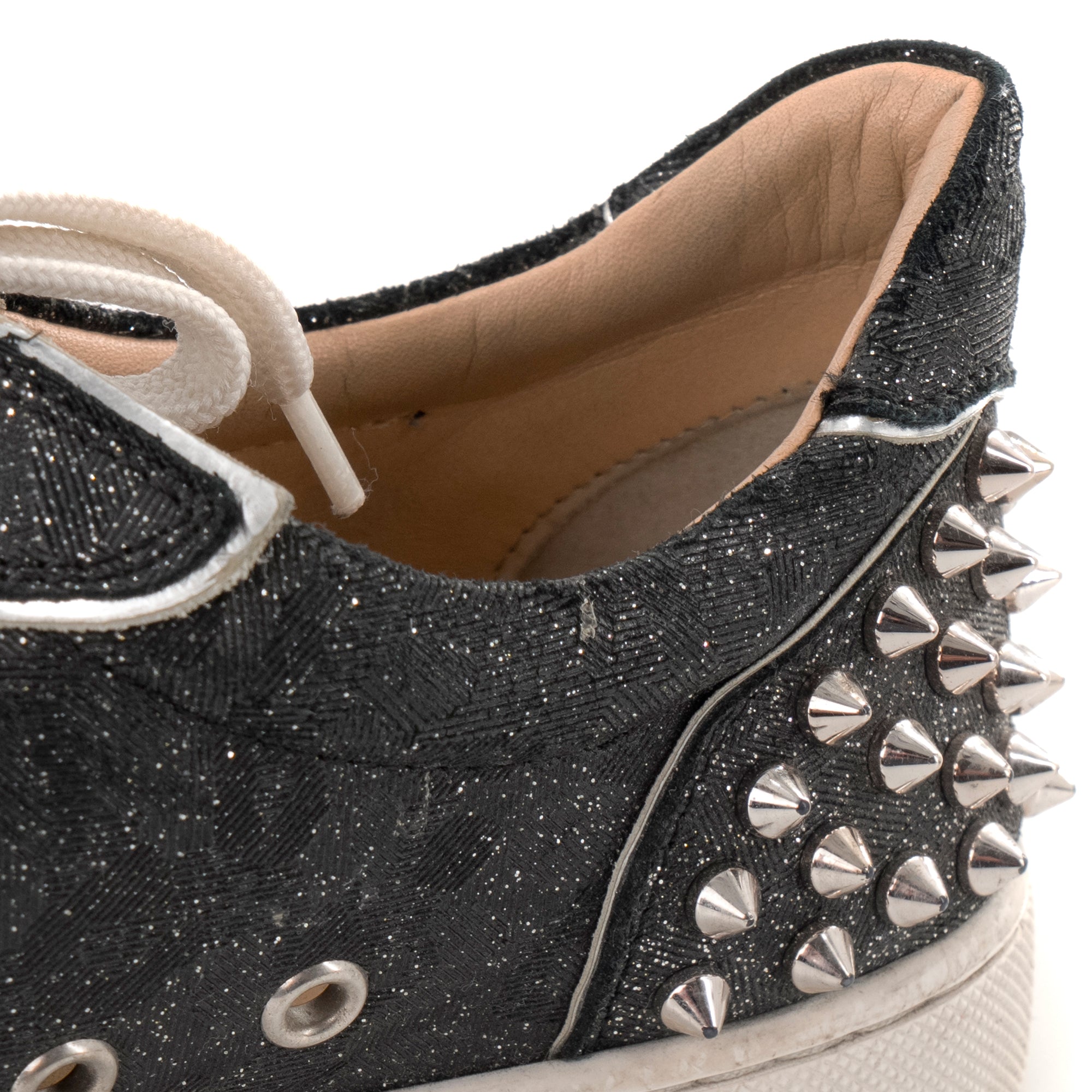 LOUBOUTIN - Sneakers Vieira 2 Flat Louboutin toile noire pailletée (T36)