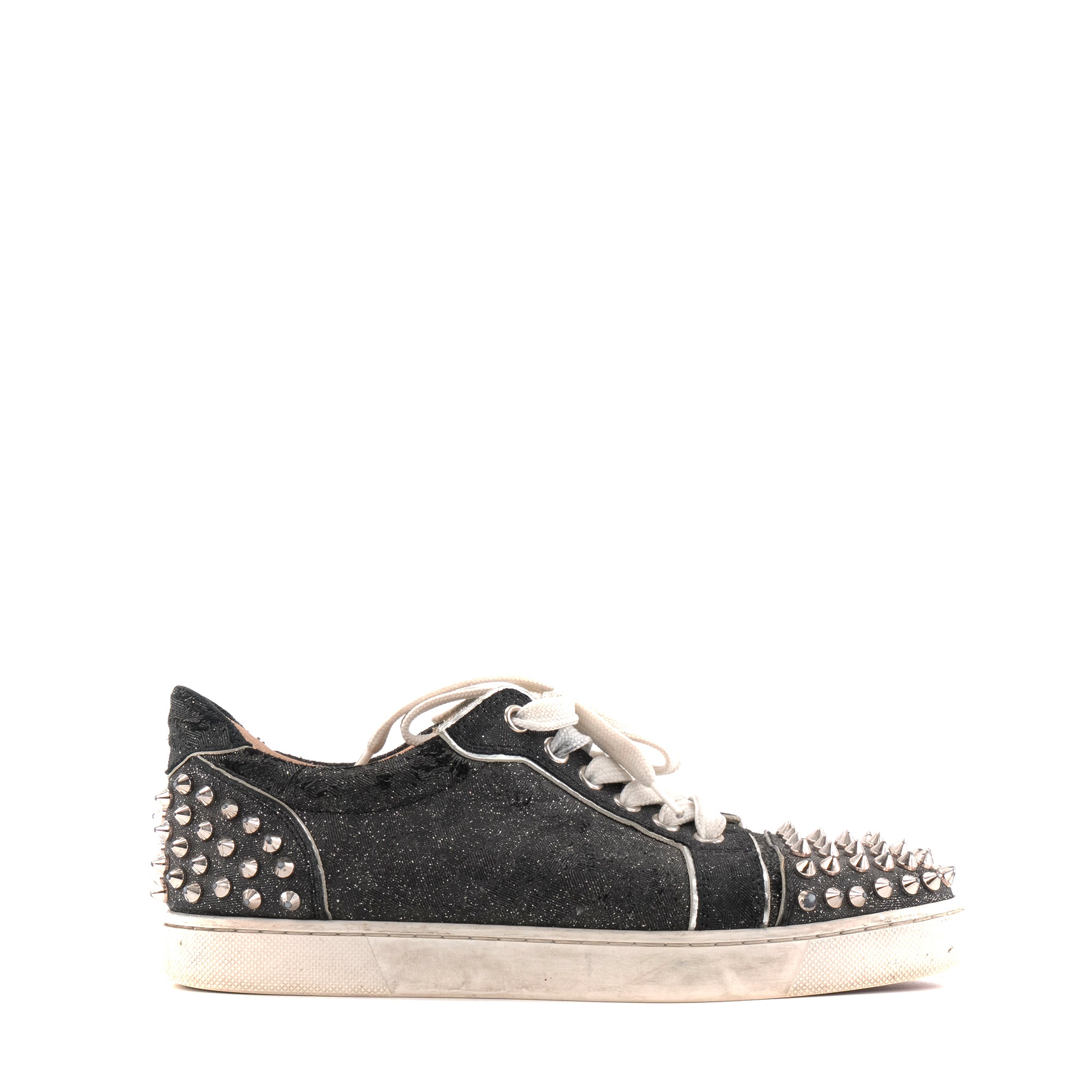 LOUBOUTIN - Sneakers Vieira 2 Flat Louboutin toile noire pailletée (T36)