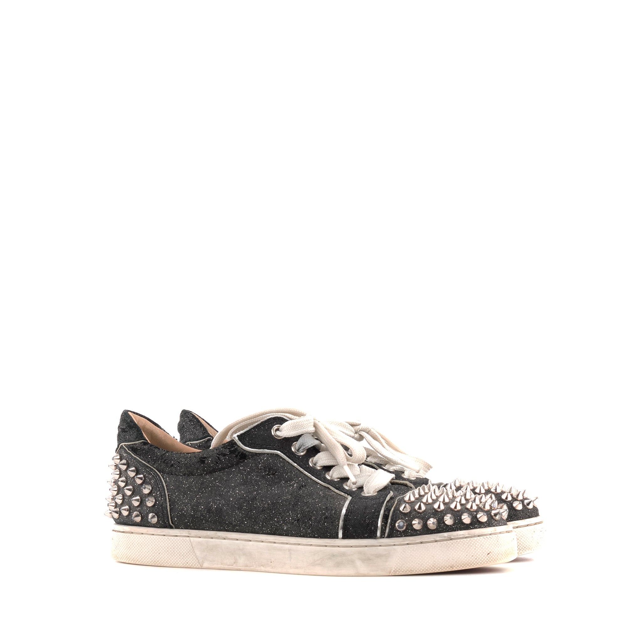 LOUBOUTIN - Sneakers Vieira 2 Flat Louboutin toile noire pailletée (T36)