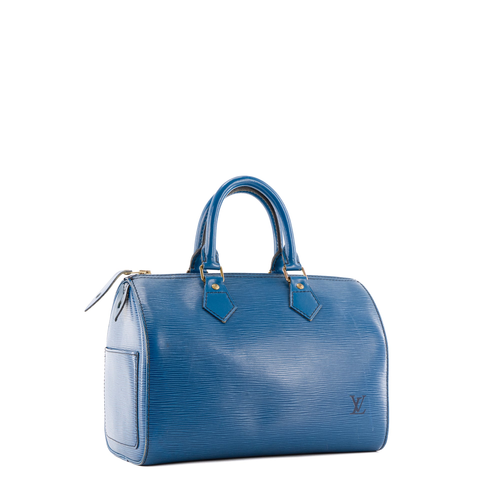 LOUIS VUITTON - Sac à main Speedy 25 Louis Vuitton cuir épi bleu vintage