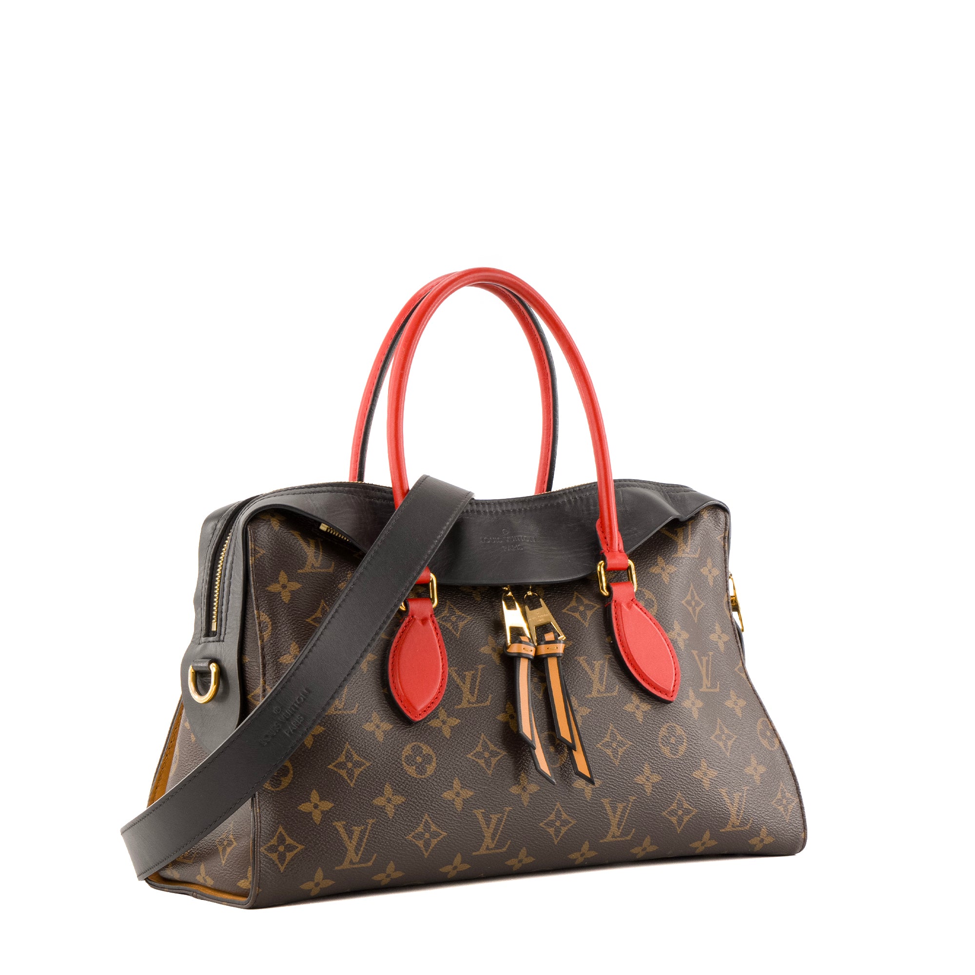 LOUIS VUITTON - Sac à main Tuileries Louis Vuitton en toile enduite monogrammée et cuir noir