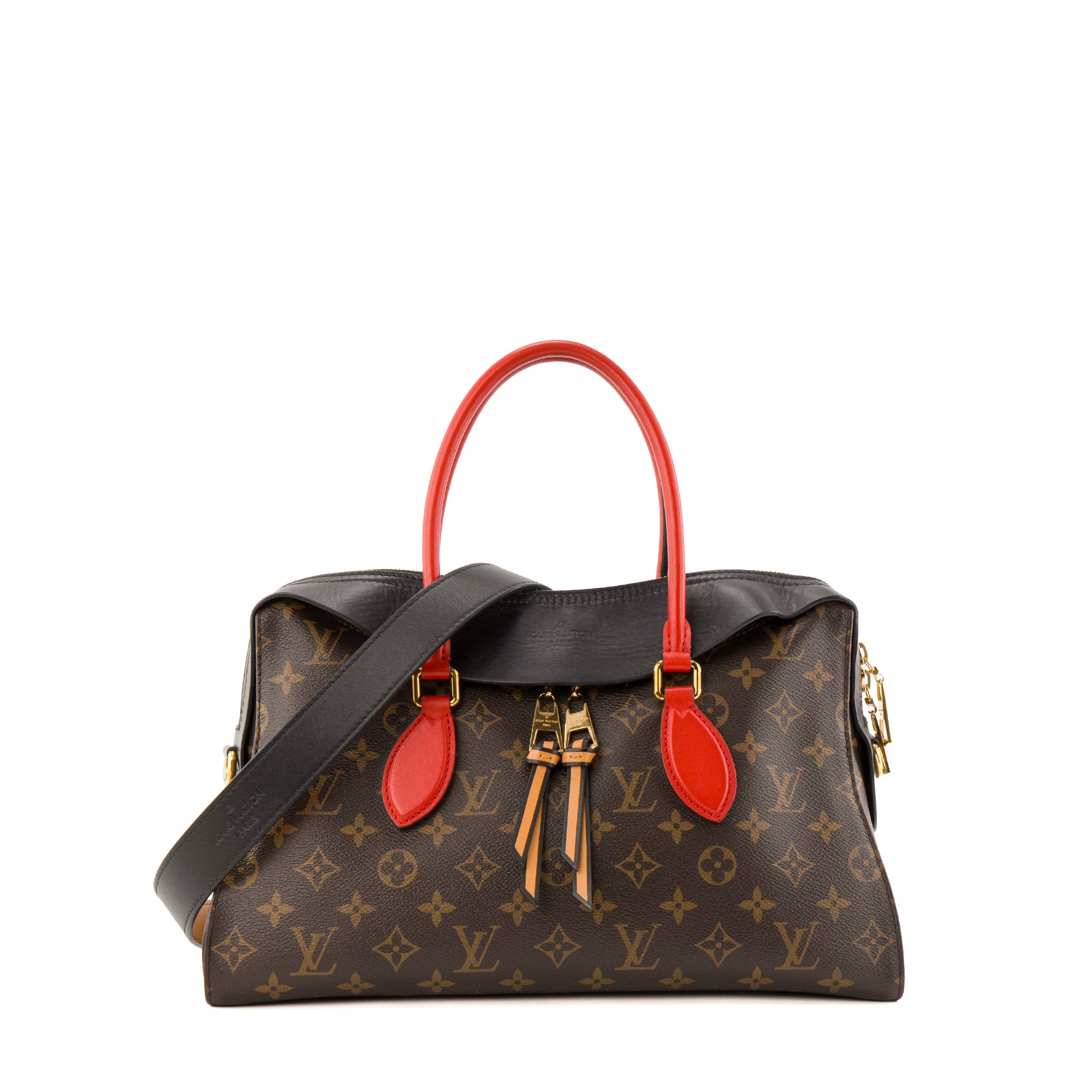 LOUIS VUITTON - Sac à main Tuileries Louis Vuitton en toile enduite monogrammée et cuir noir