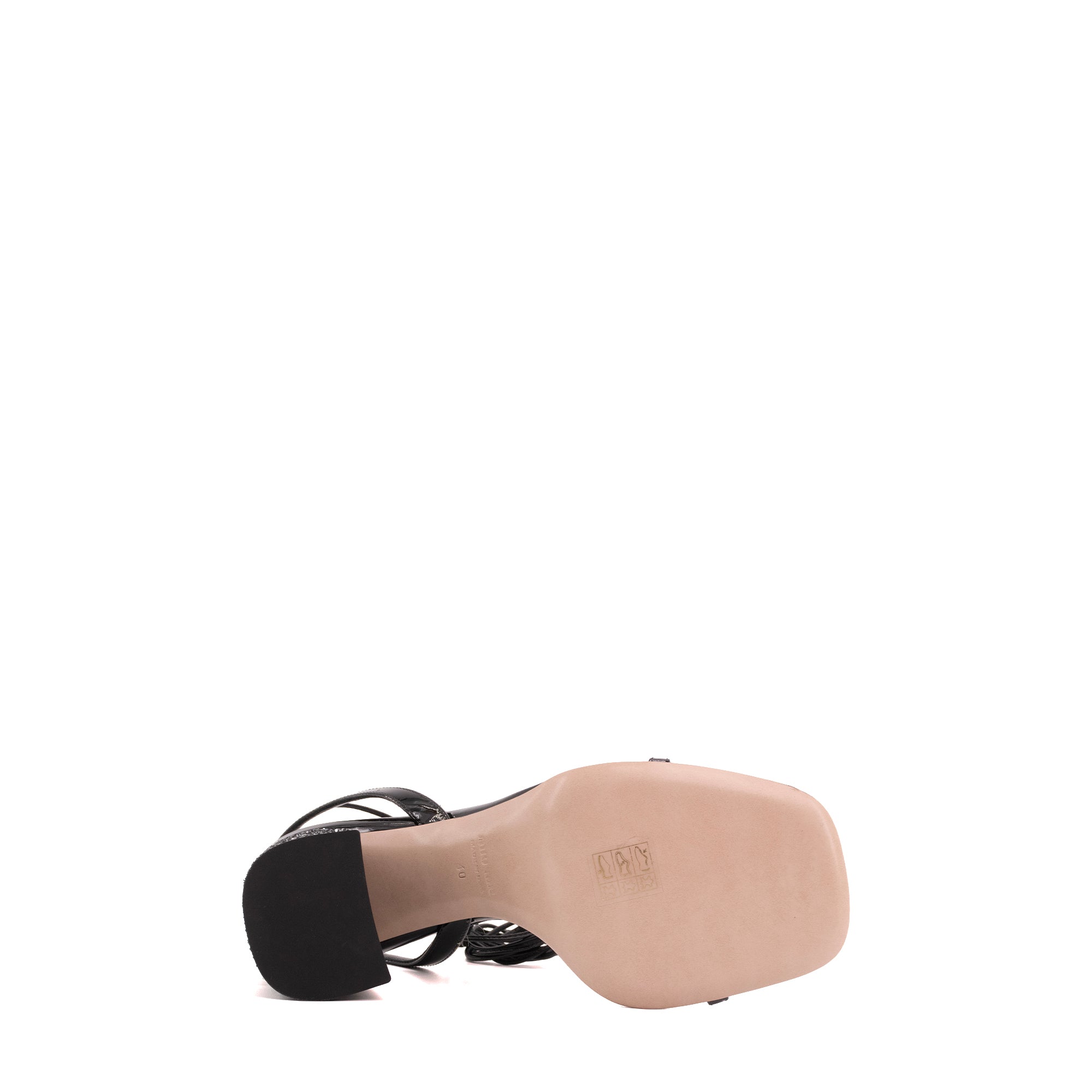 MIU MIU - Miu Miu black patent leather heeled sandals with rhinestones (T40)