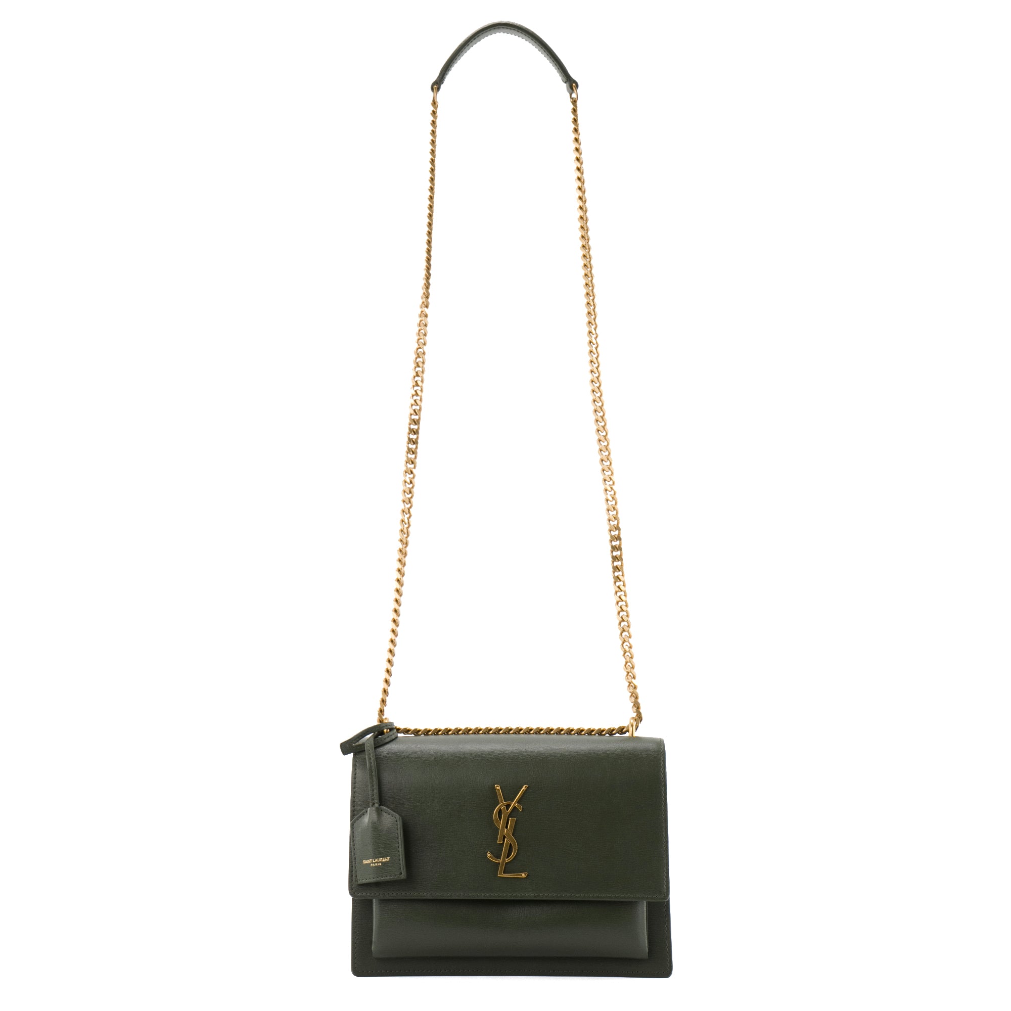 SAINT LAURENT - Sac à bandoulière Sunset medium Saint Laurent en cuir kaki
